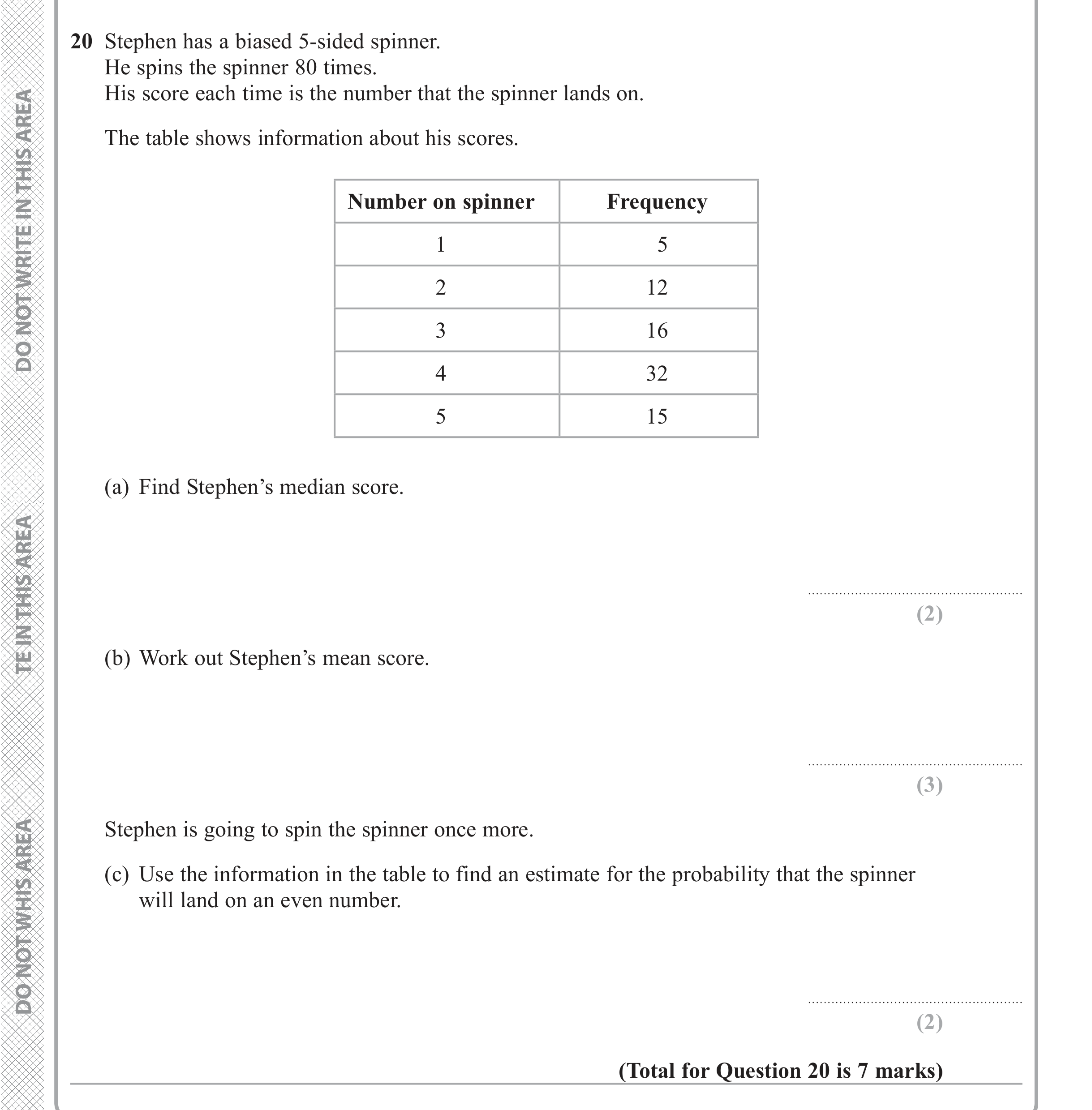Question 20 — Probability — Edexcel iGCSE Jan 2018