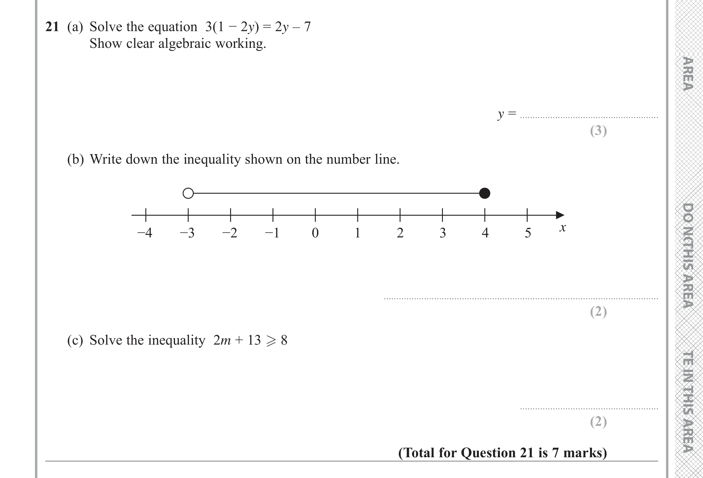 Question 21 — Inequalities — Edexcel iGCSE Jan 2018