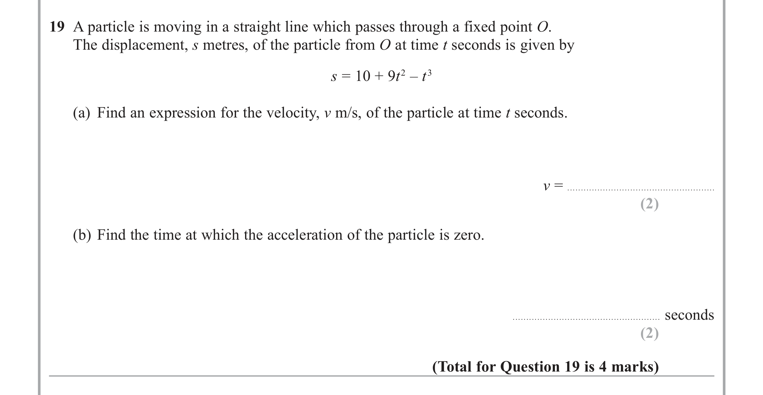 Question 19 — Differentiation — Edexcel iGCSE June 2013