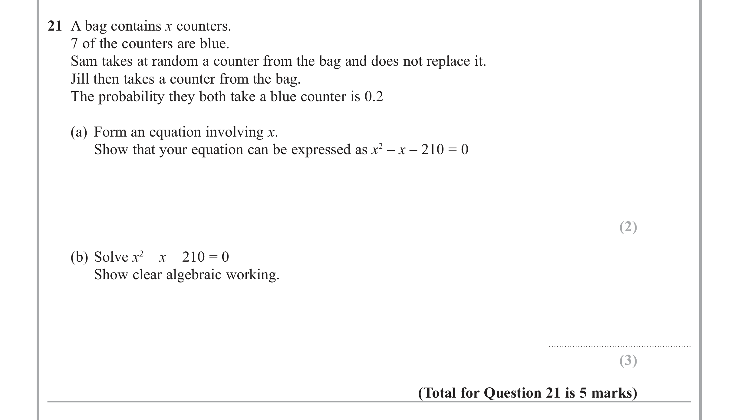 Question 21 — Probability — Edexcel iGCSE June 2013
