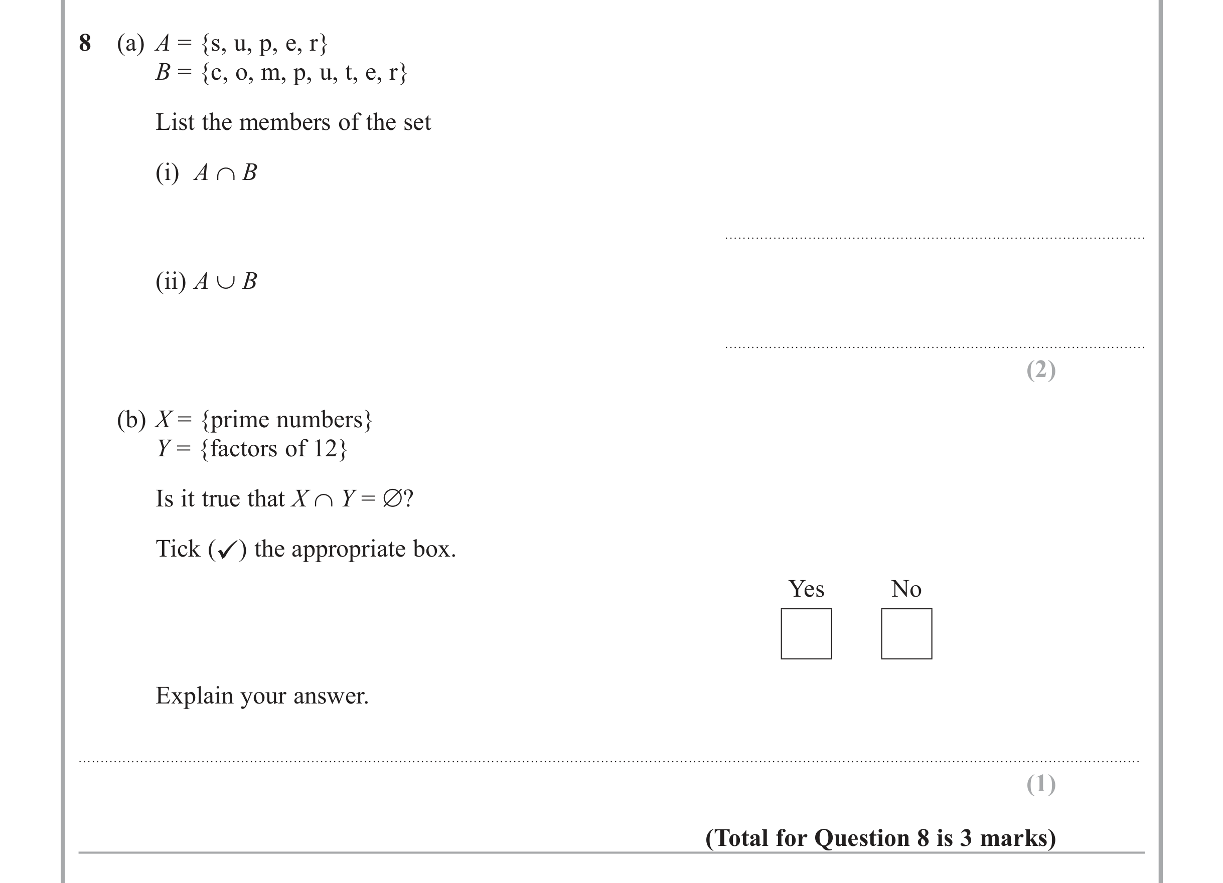 Question 8 — Venn Diagram — Edexcel iGCSE June 2013