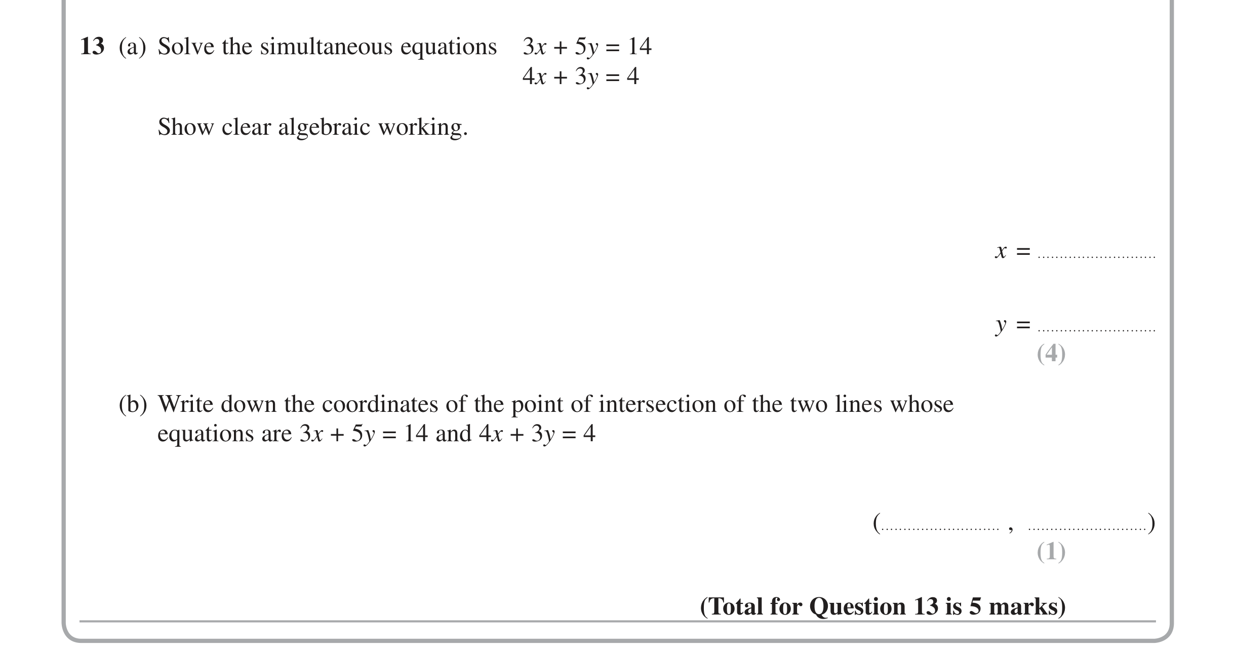 Question 13 — Coordinate Geometry — Edexcel iGCSE Jan 2014