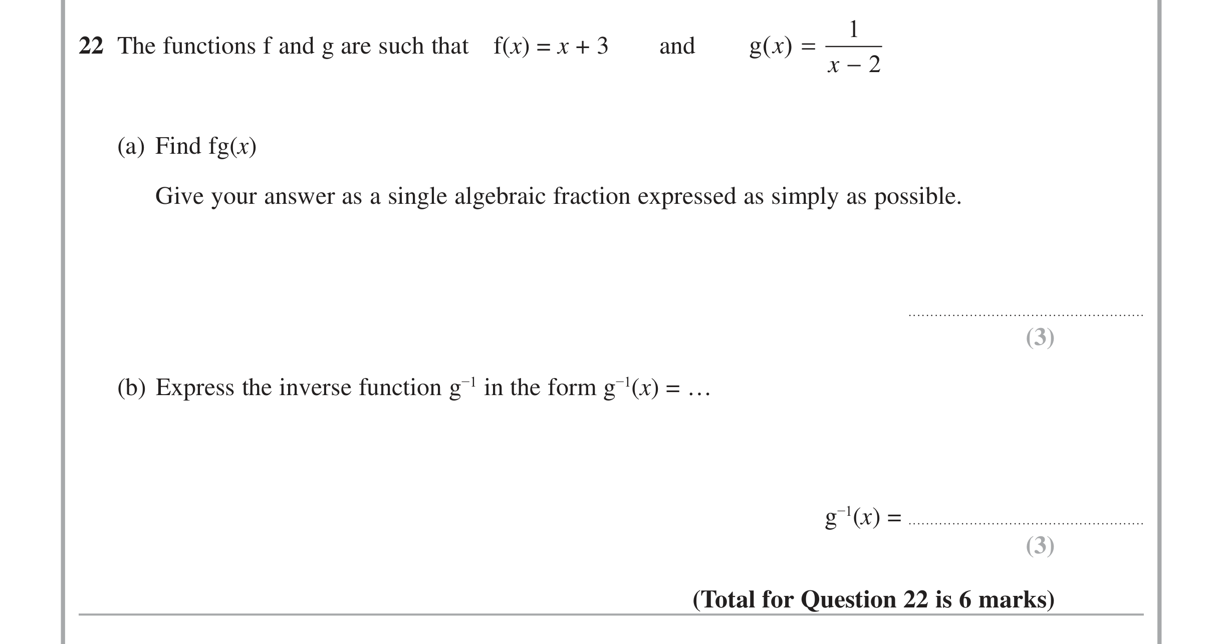Question 22 — Functions — Edexcel iGCSE Jan 2014