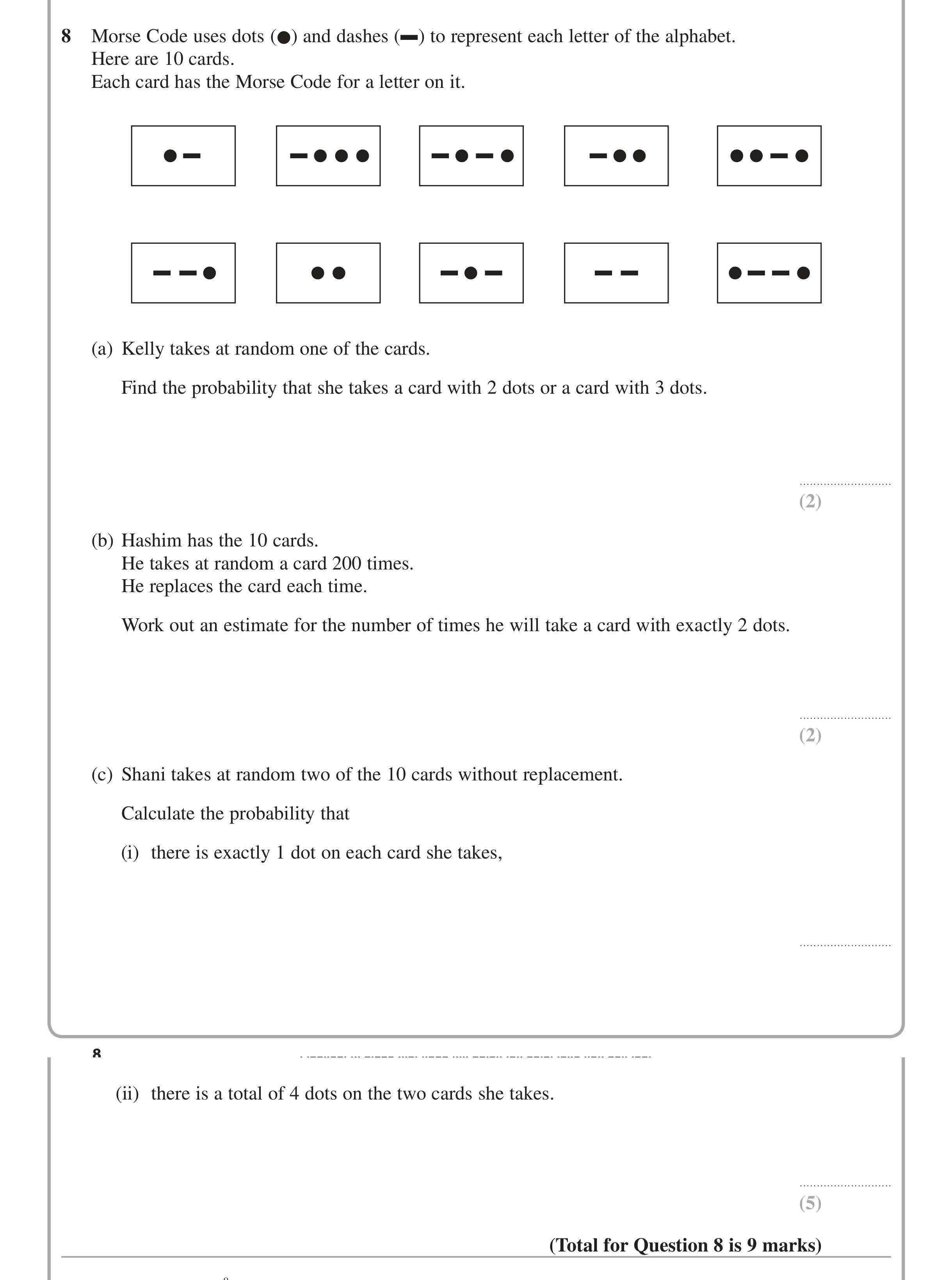 Question 8 — Probability — Edexcel iGCSE Jan 2014