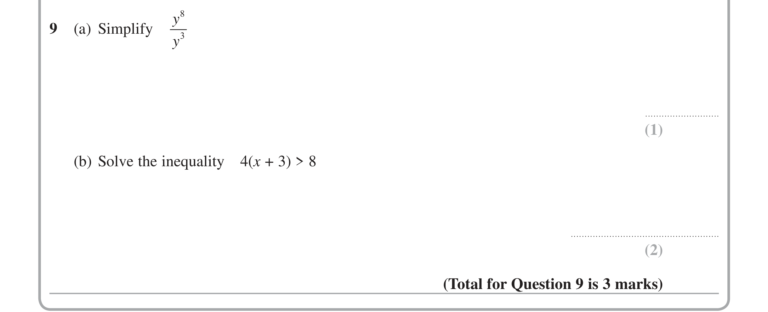 Question 9 — Inequalities — Edexcel iGCSE Jan 2014