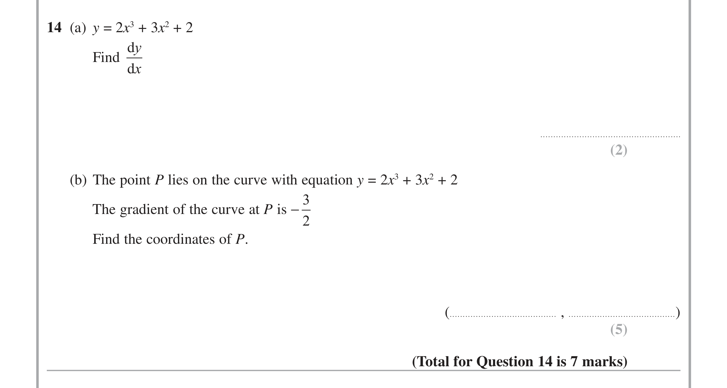 Question 14 — Differentiation — Edexcel iGCSE June 2014