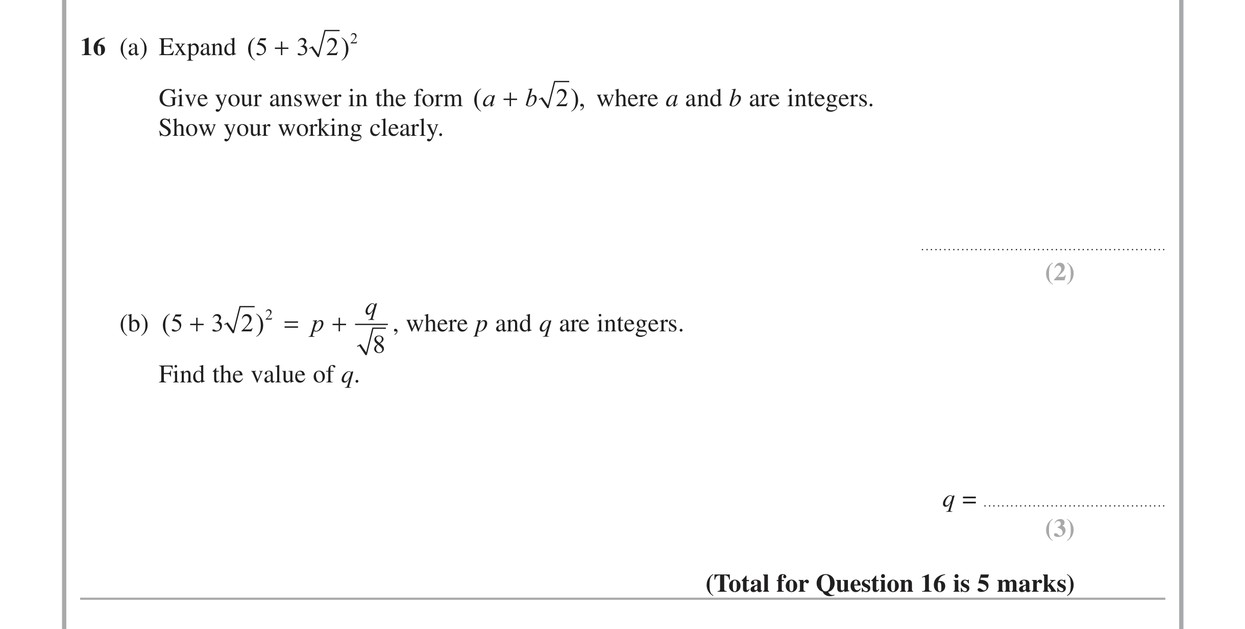 Question 16 — Indices and Surds — Edexcel iGCSE June 2014