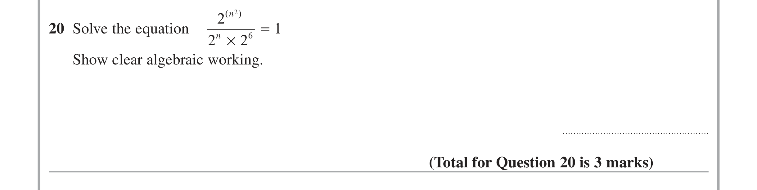 Question 20 — Quadratics — Edexcel iGCSE June 2014