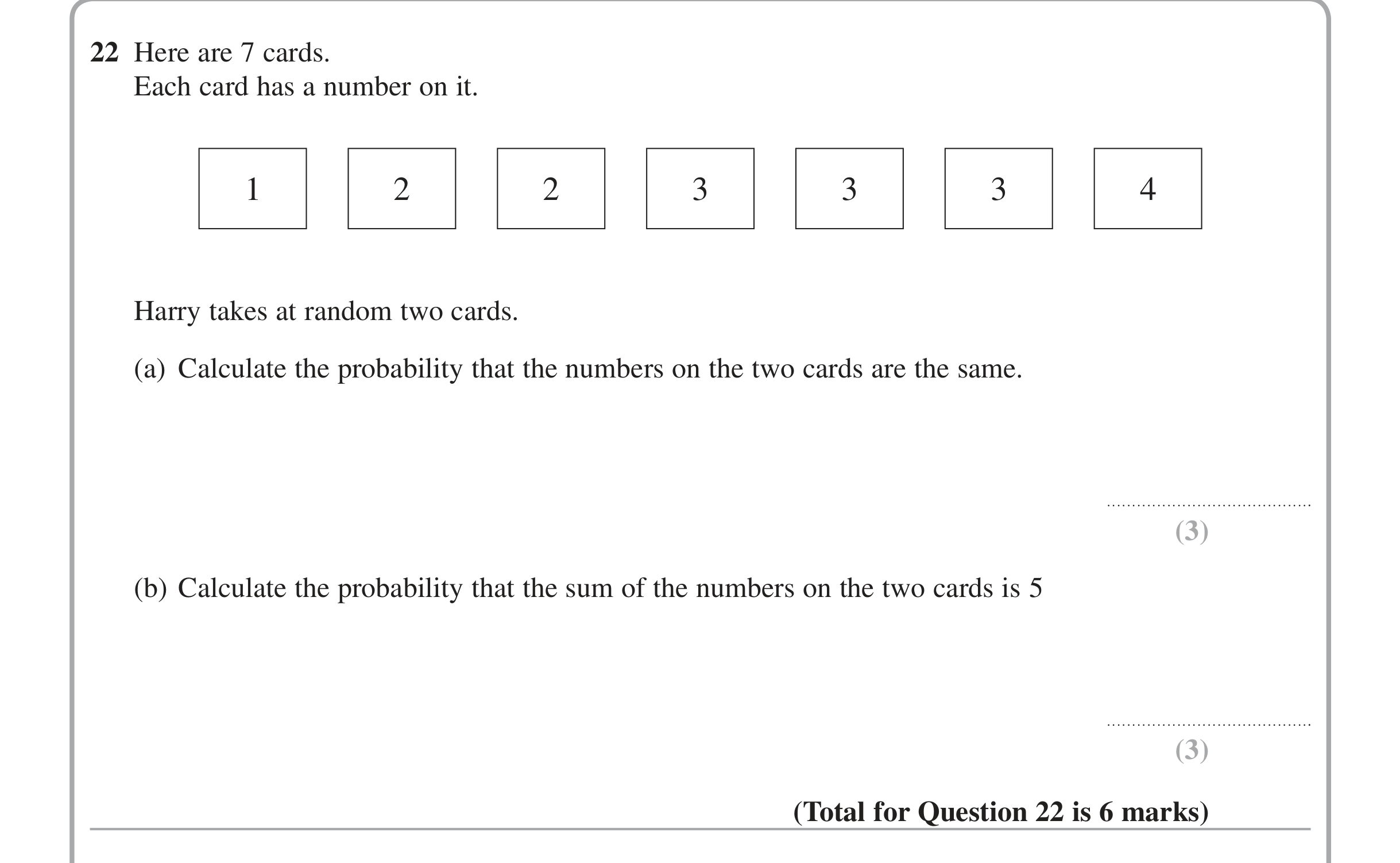 Question 22 — Probability — Edexcel iGCSE Jan 2015