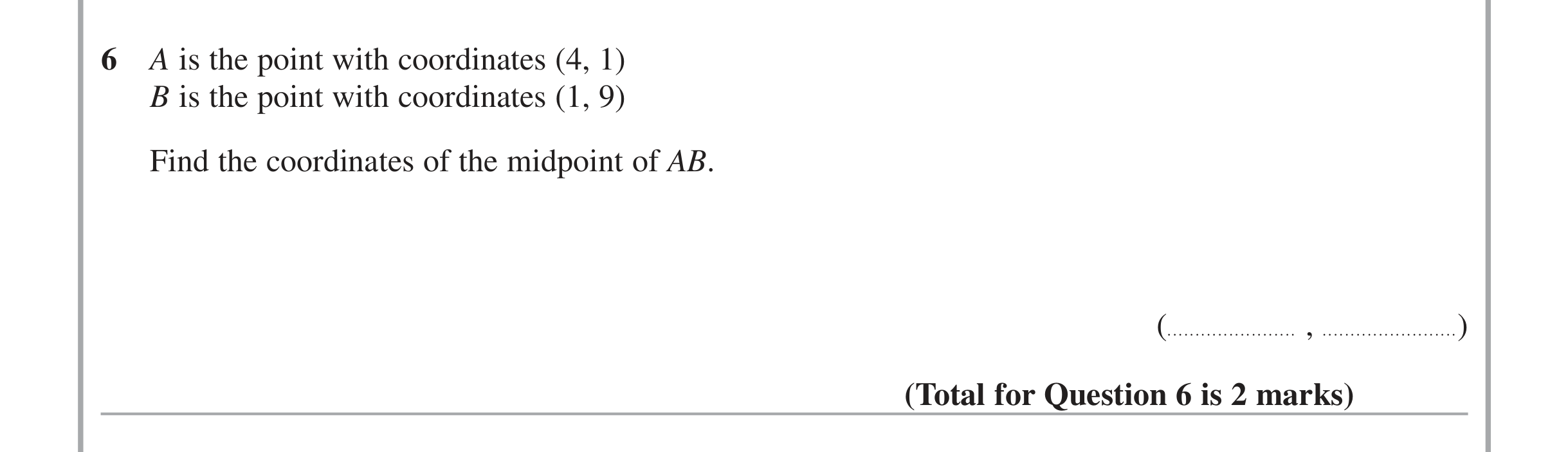 Question 6 — Coordinate Geometry — Edexcel iGCSE Jan 2015