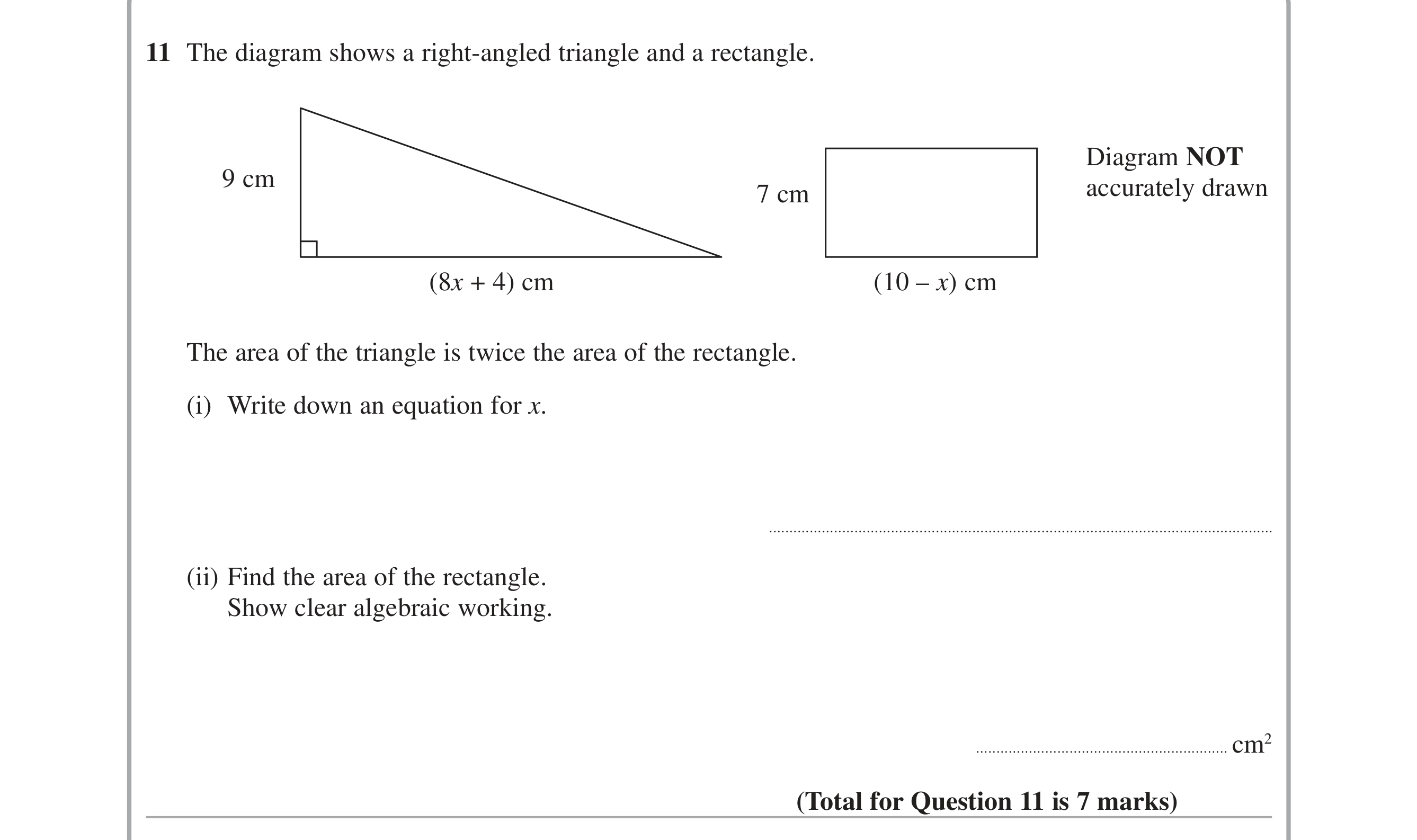 Question 11 — Perimeter and Area — Edexcel iGCSE June 2015