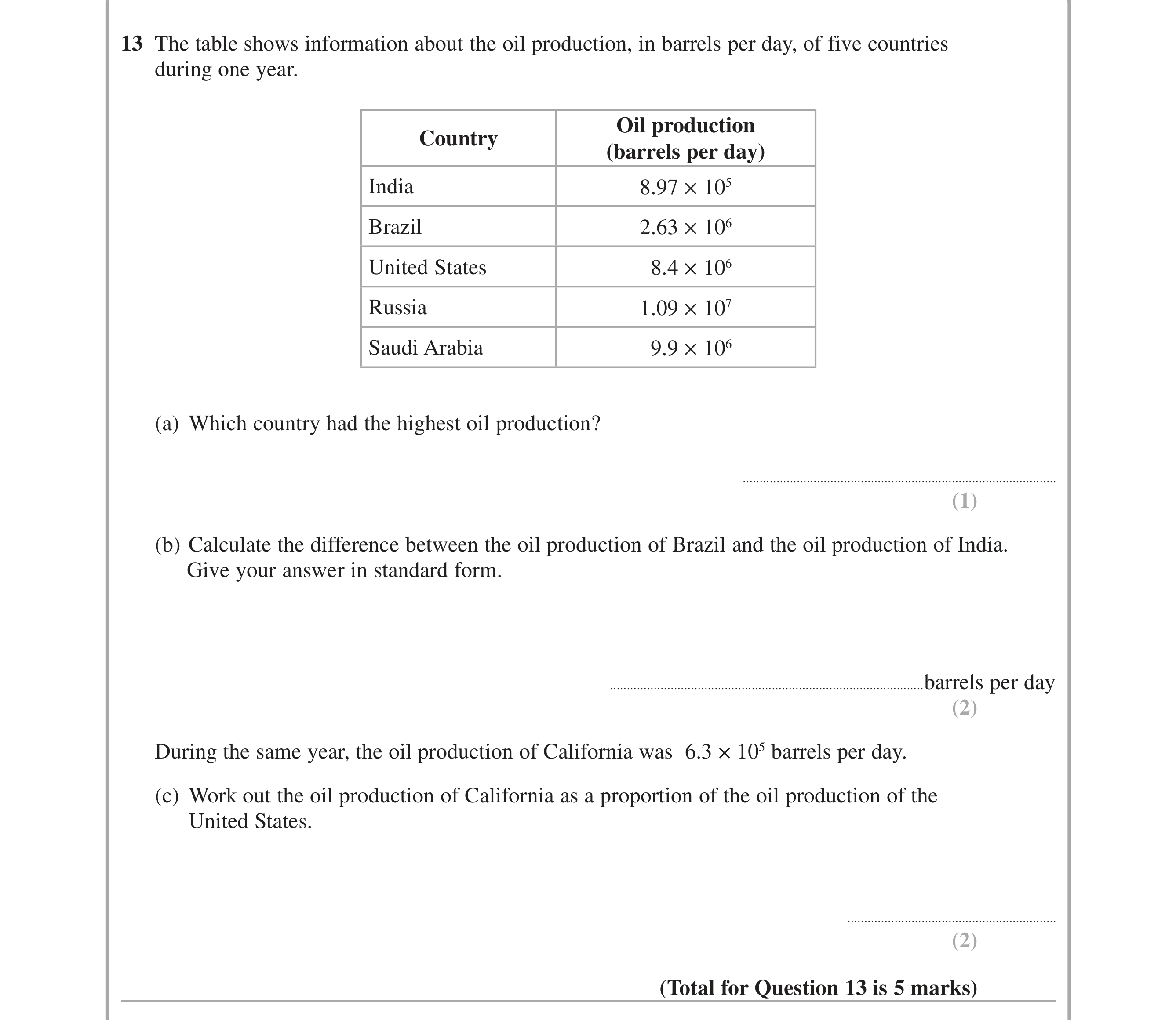 Question 13 — Standard Form — Edexcel iGCSE June 2015