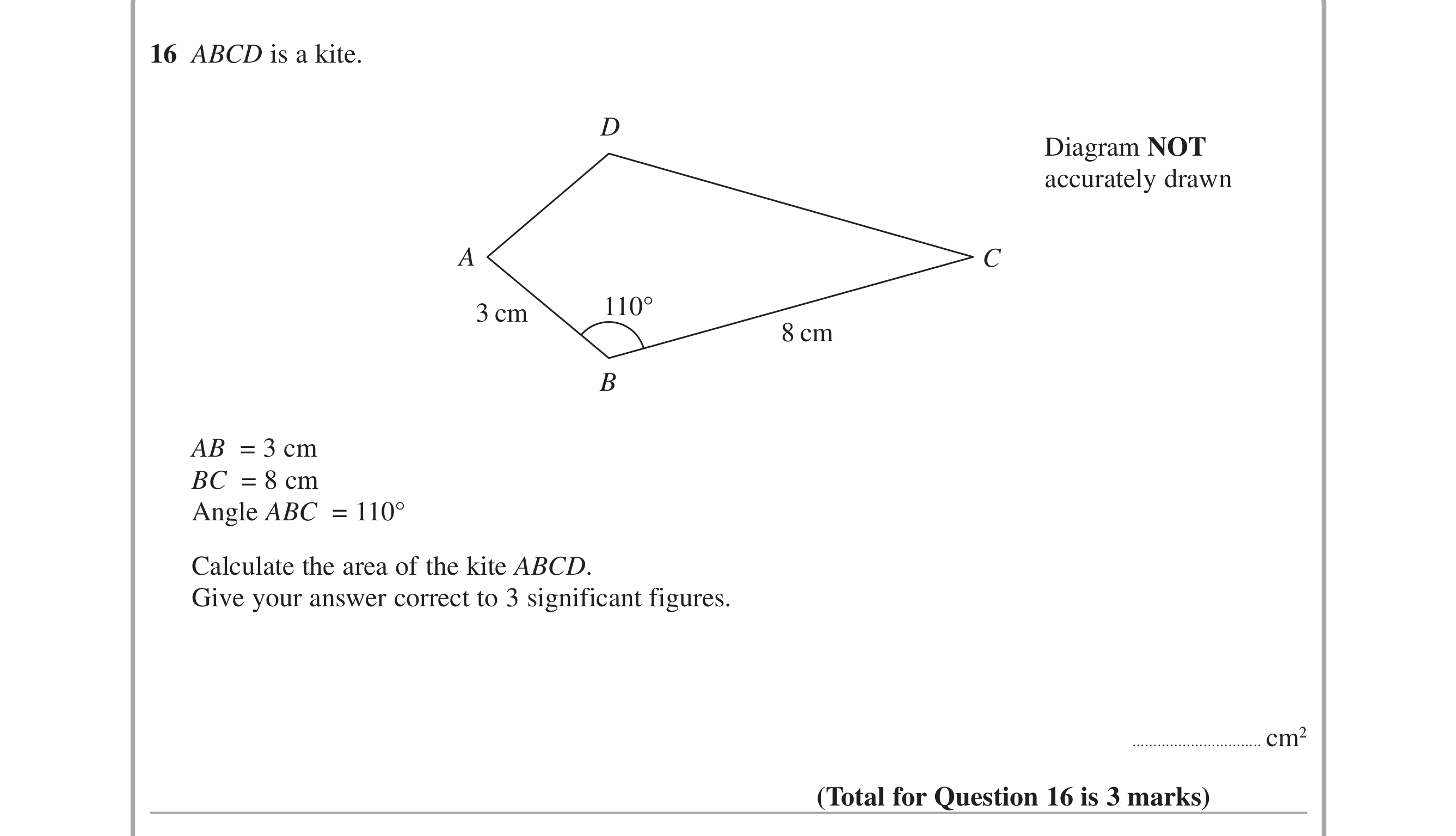 Question 16 — Angles, Sine/Cosine Rule — Edexcel iGCSE June 2015
