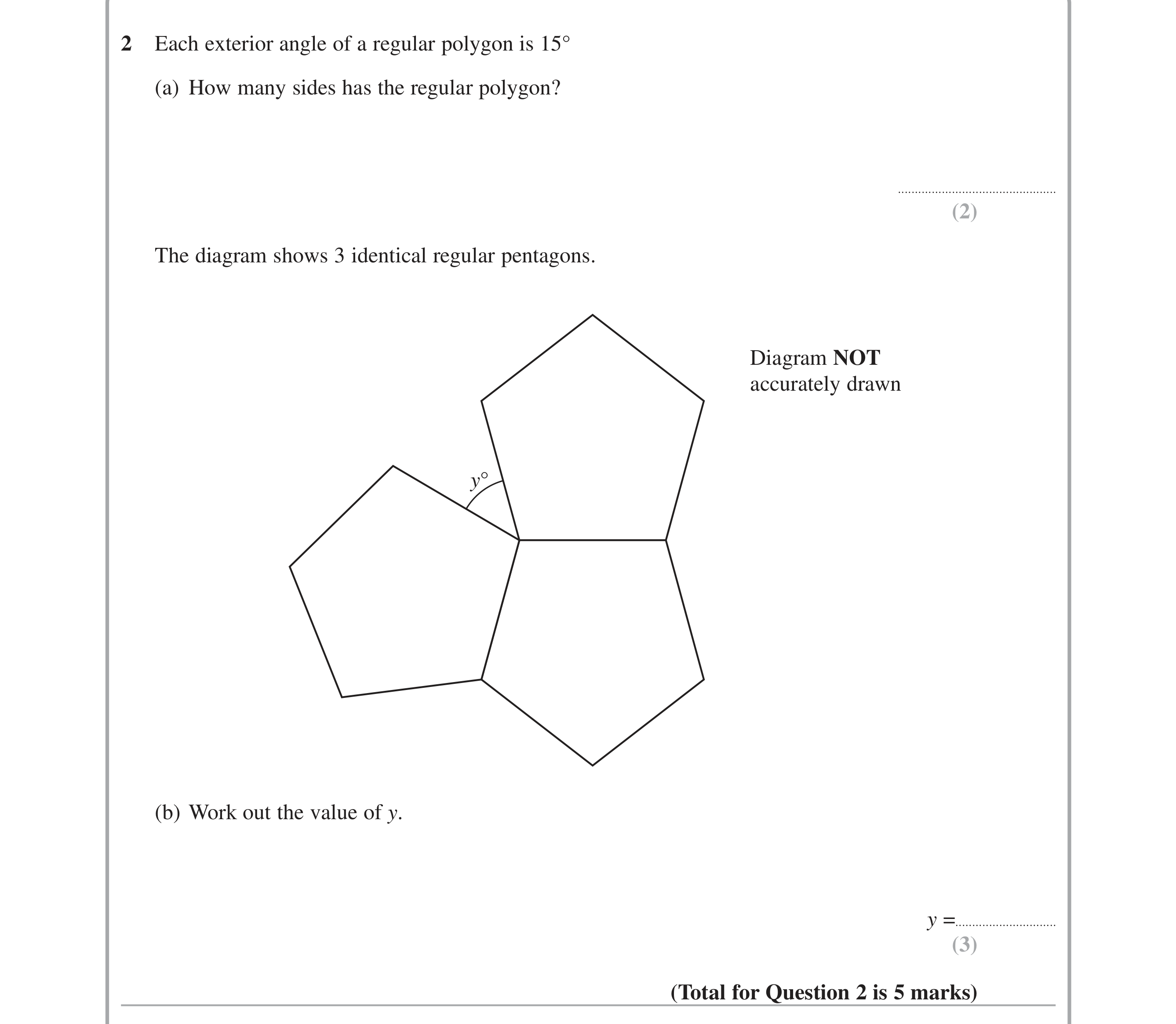 Question 2 — Angles, Polygons — Edexcel iGCSE June 2015