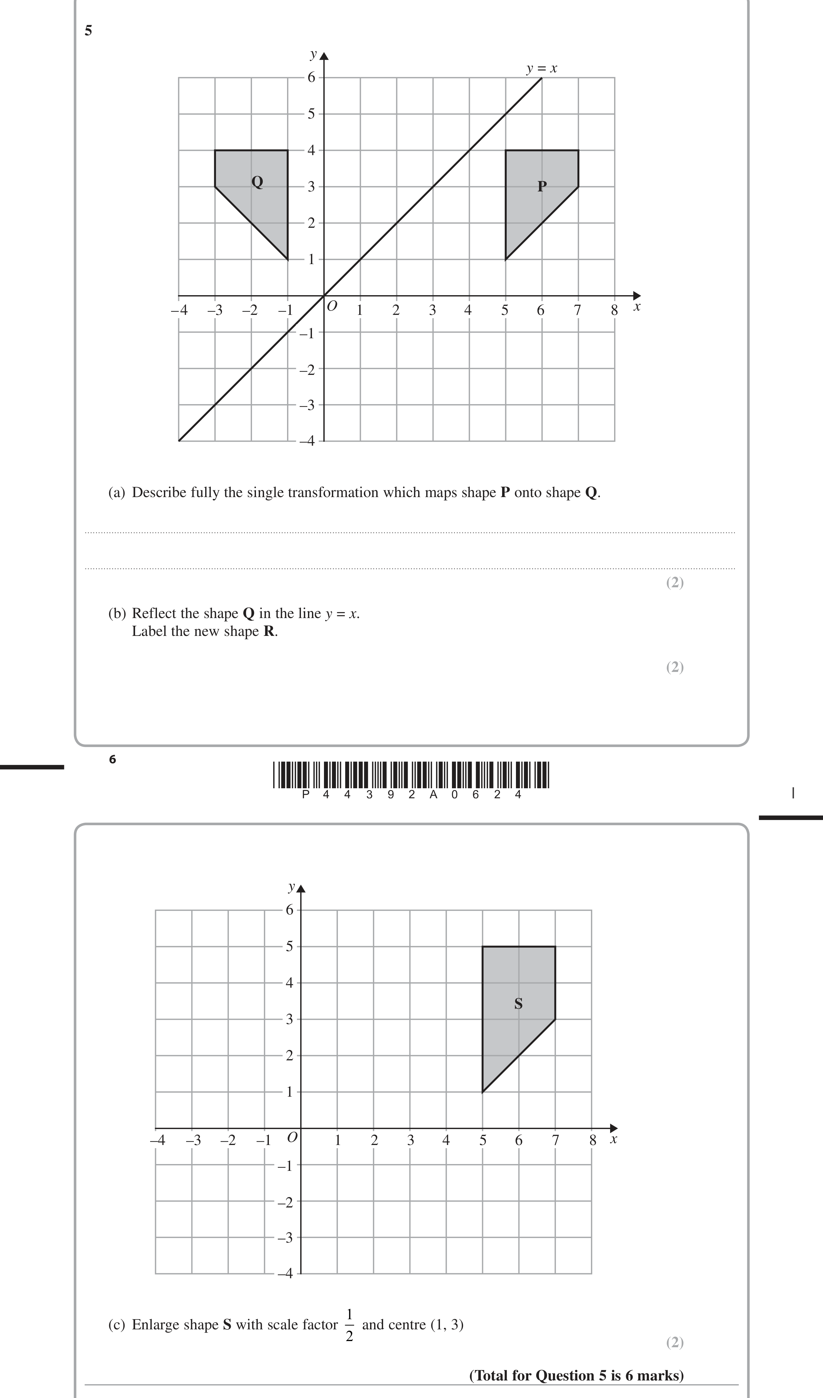 Question 5 — Rotations/Reflections/Translations/Enlargements — Edexcel iGCSE June 2015