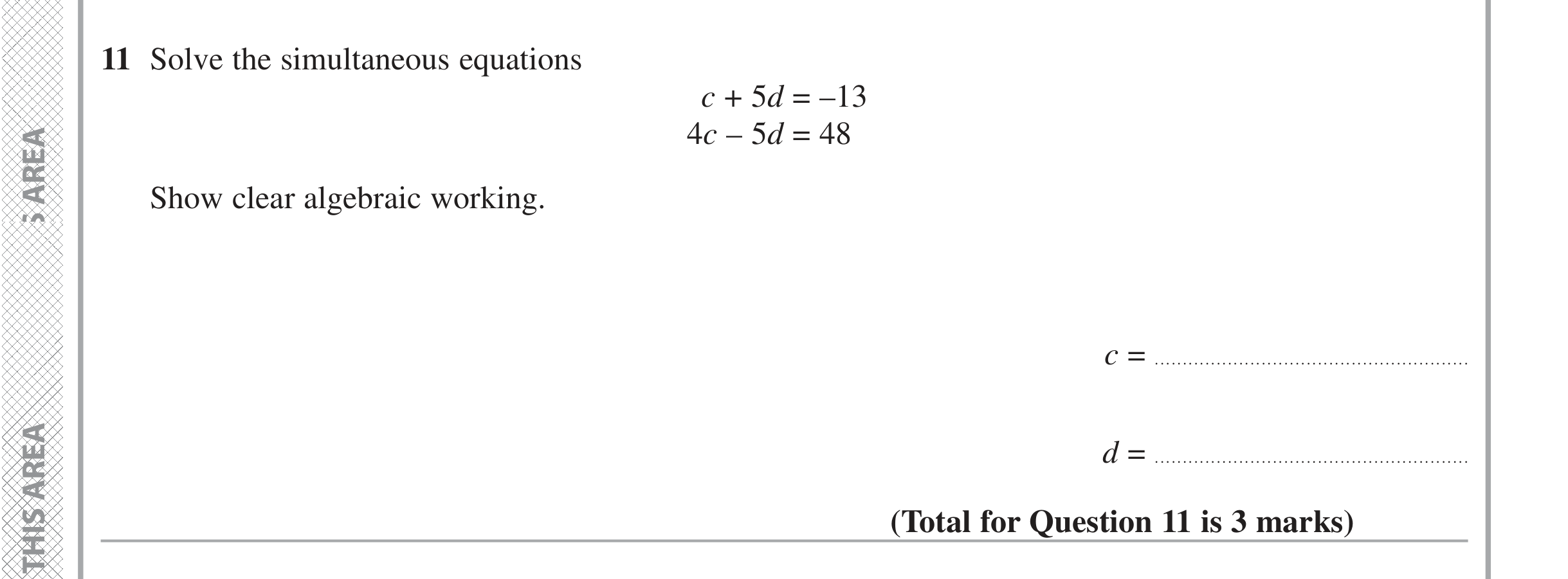 Question 11 — Coordinate Geometry — Edexcel iGCSE Jan 2016