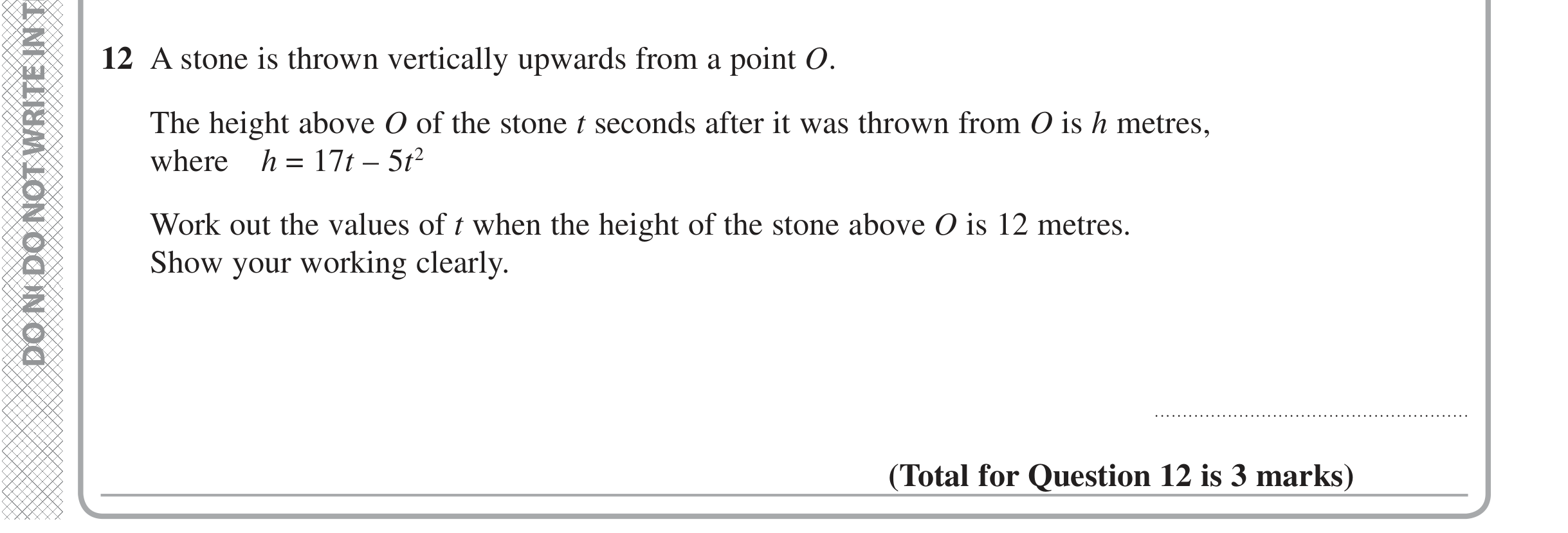 Question 12 — Quadratics — Edexcel iGCSE Jan 2016