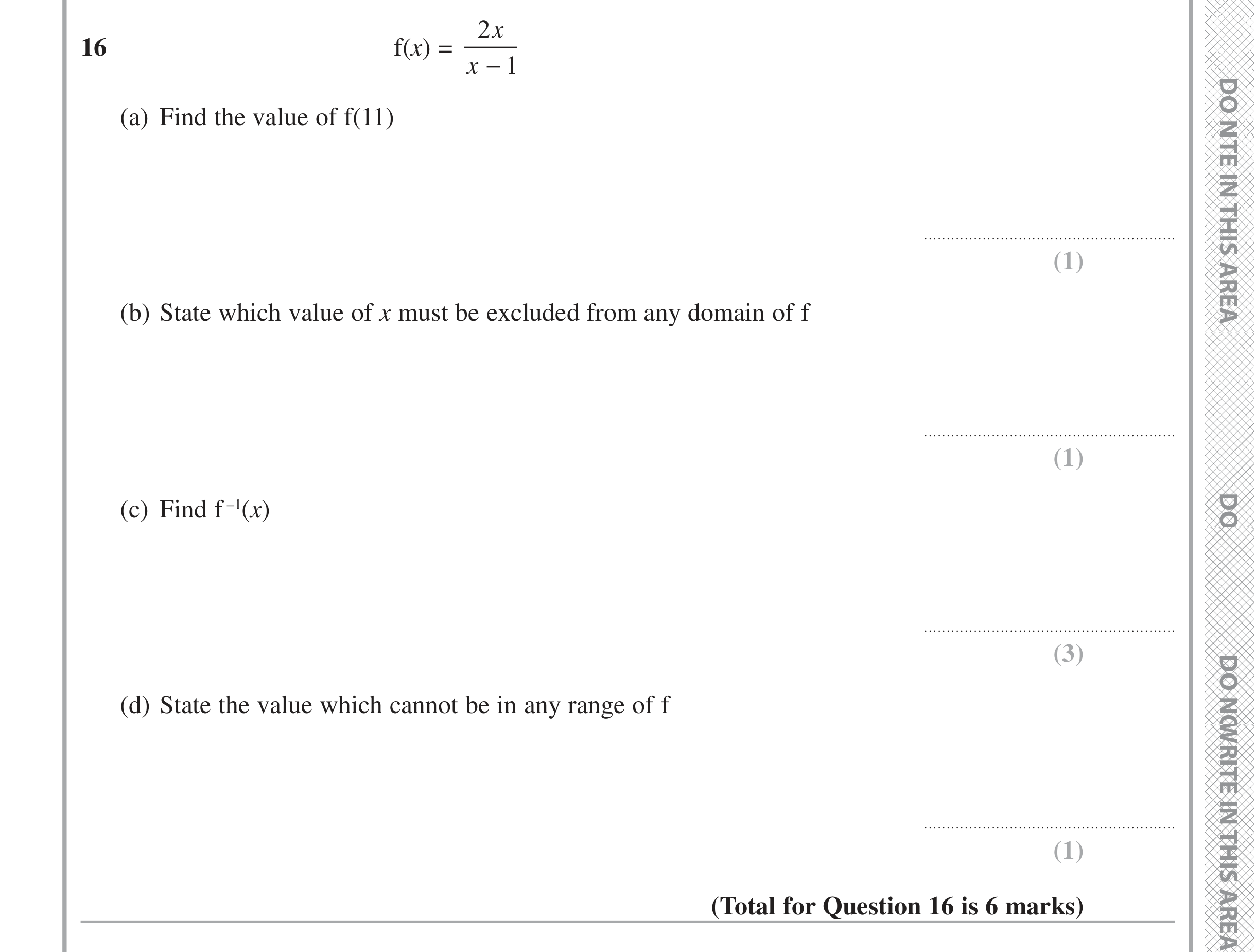 Question 16 — Functions — Edexcel iGCSE Jan 2016