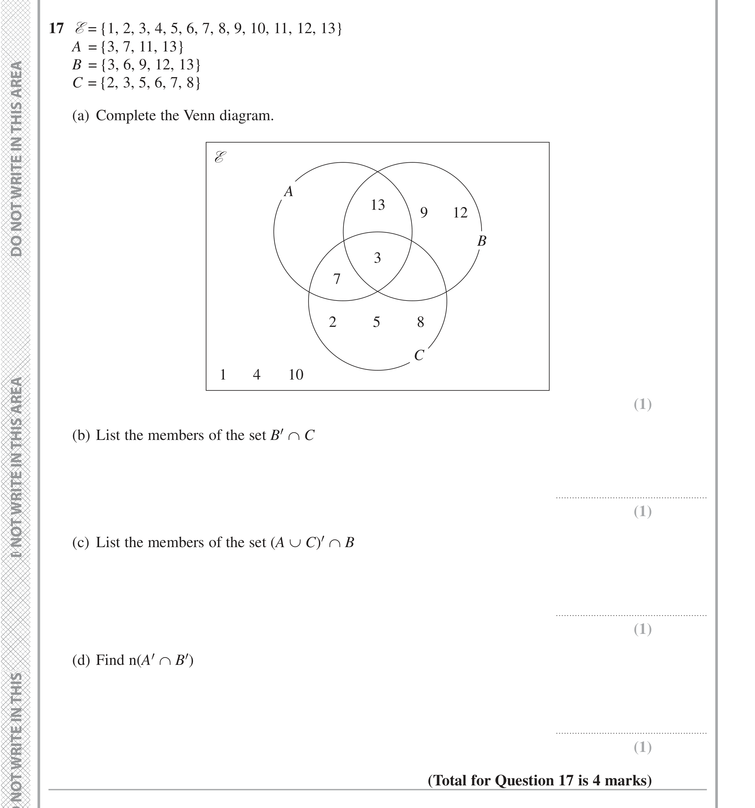Question 17 — Venn Diagram — Edexcel iGCSE Jan 2016