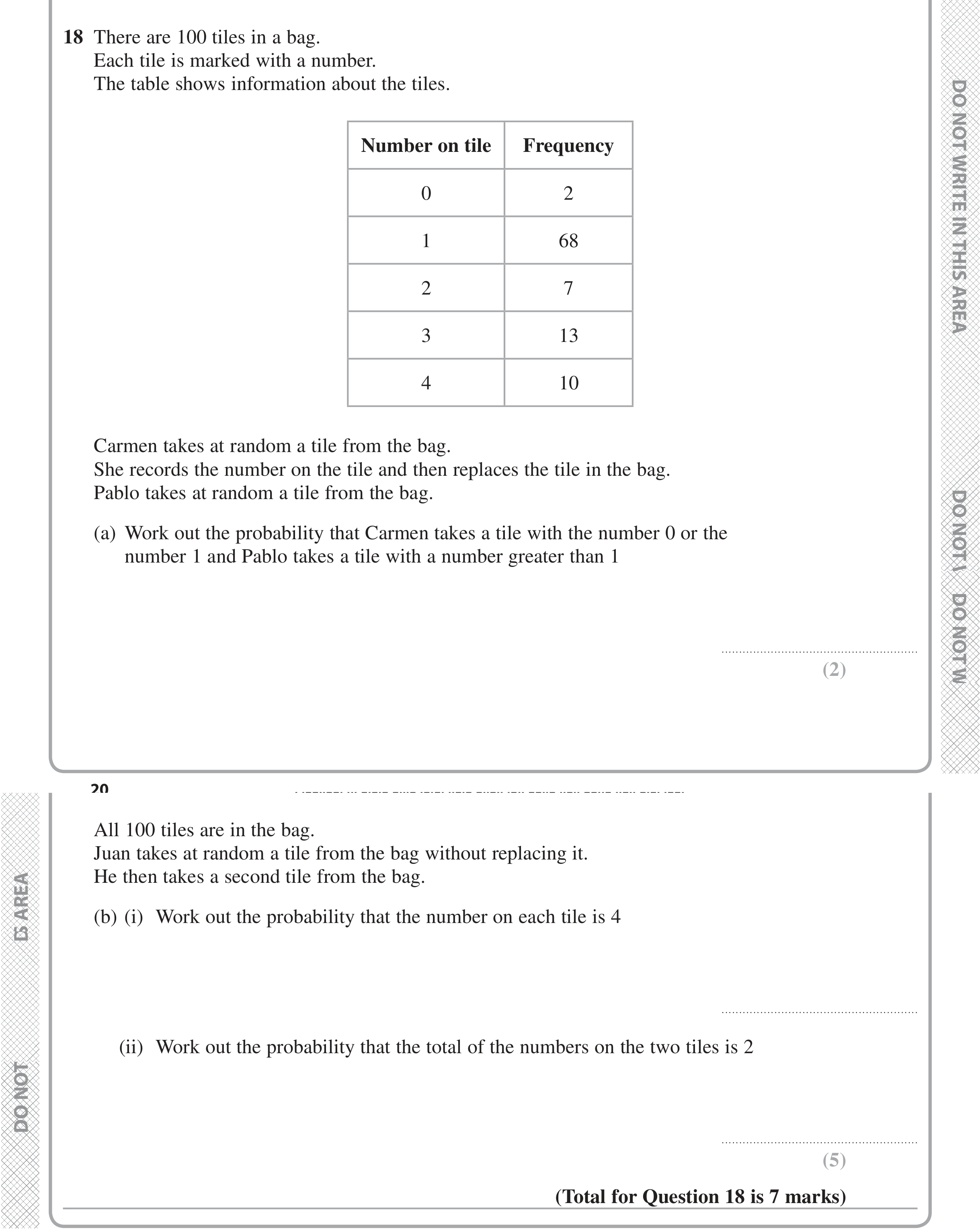 Question 18 — Probability — Edexcel iGCSE Jan 2016