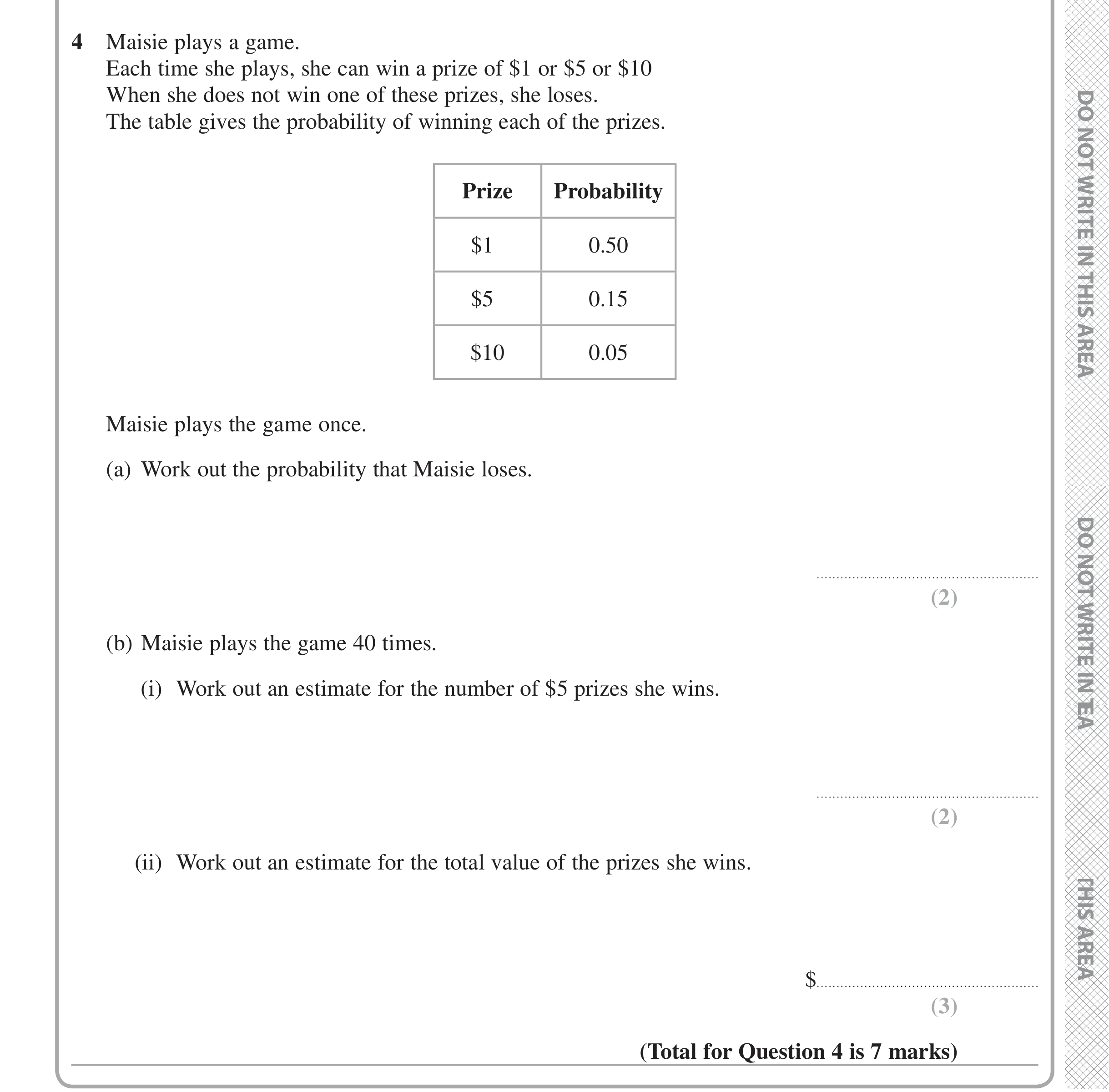 Question 4 — Probability — Edexcel iGCSE Jan 2016