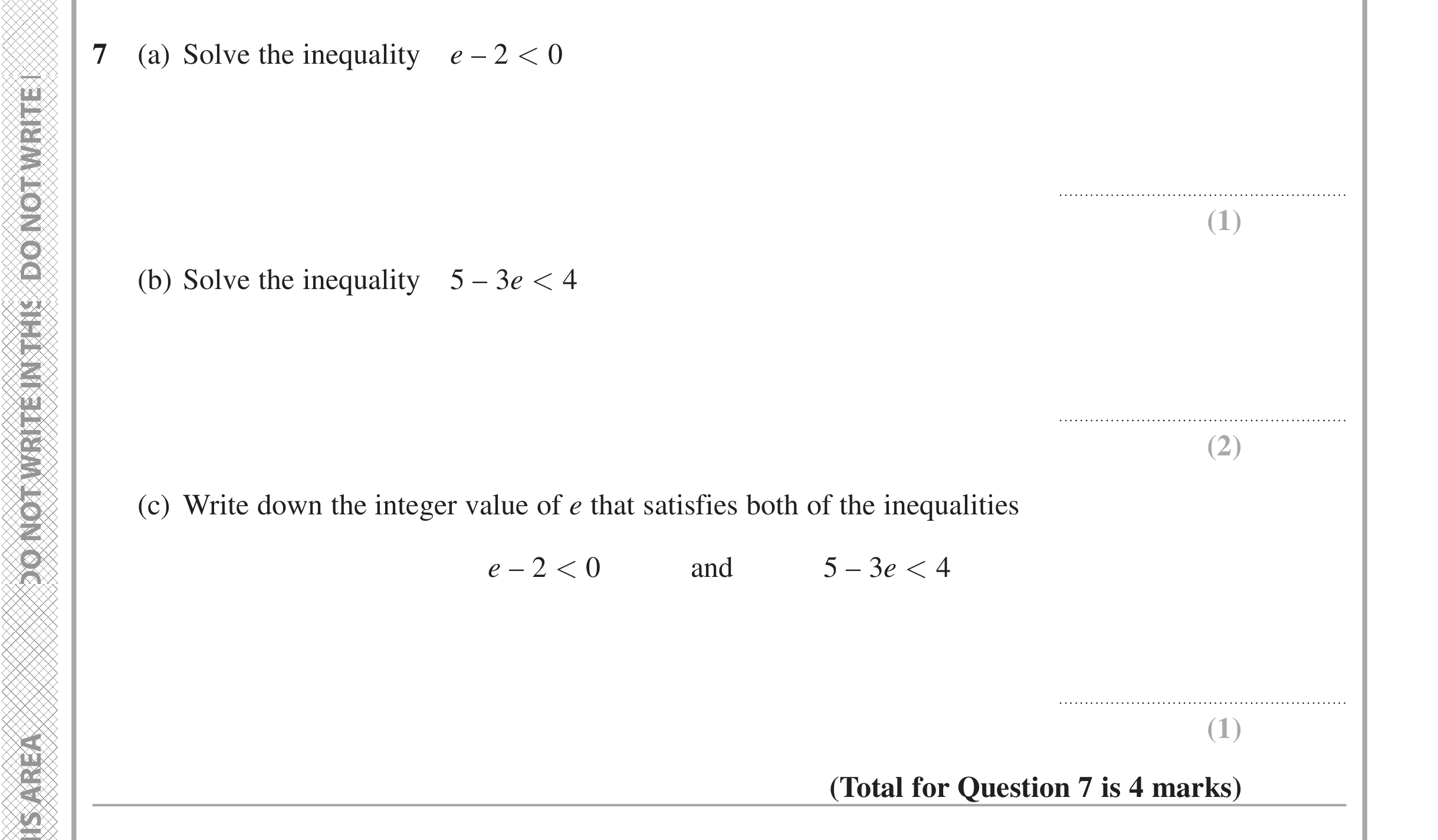 Question 7 — Inequalities — Edexcel iGCSE Jan 2016