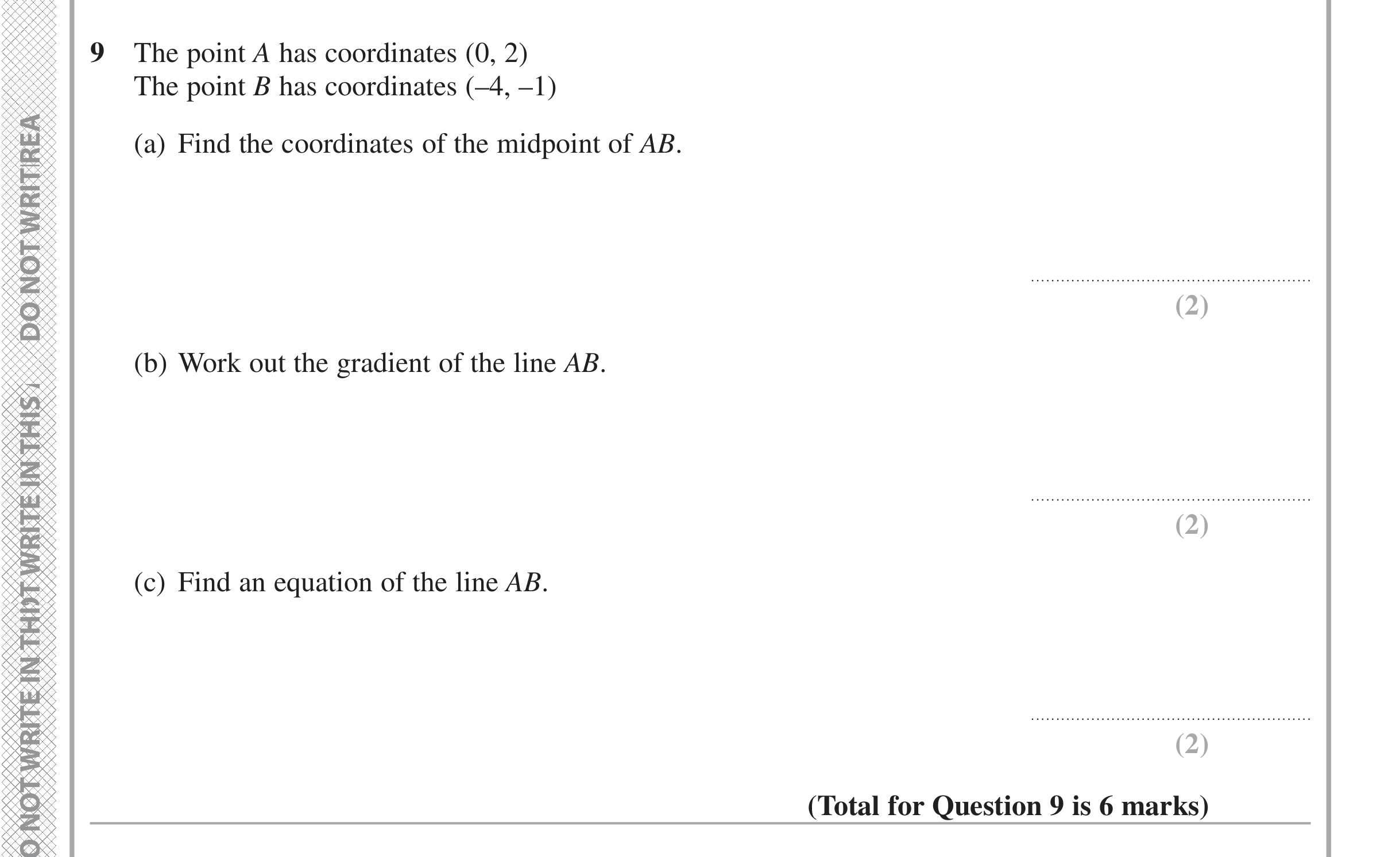 Question 9 — Coordinate Geometry — Edexcel iGCSE Jan 2016