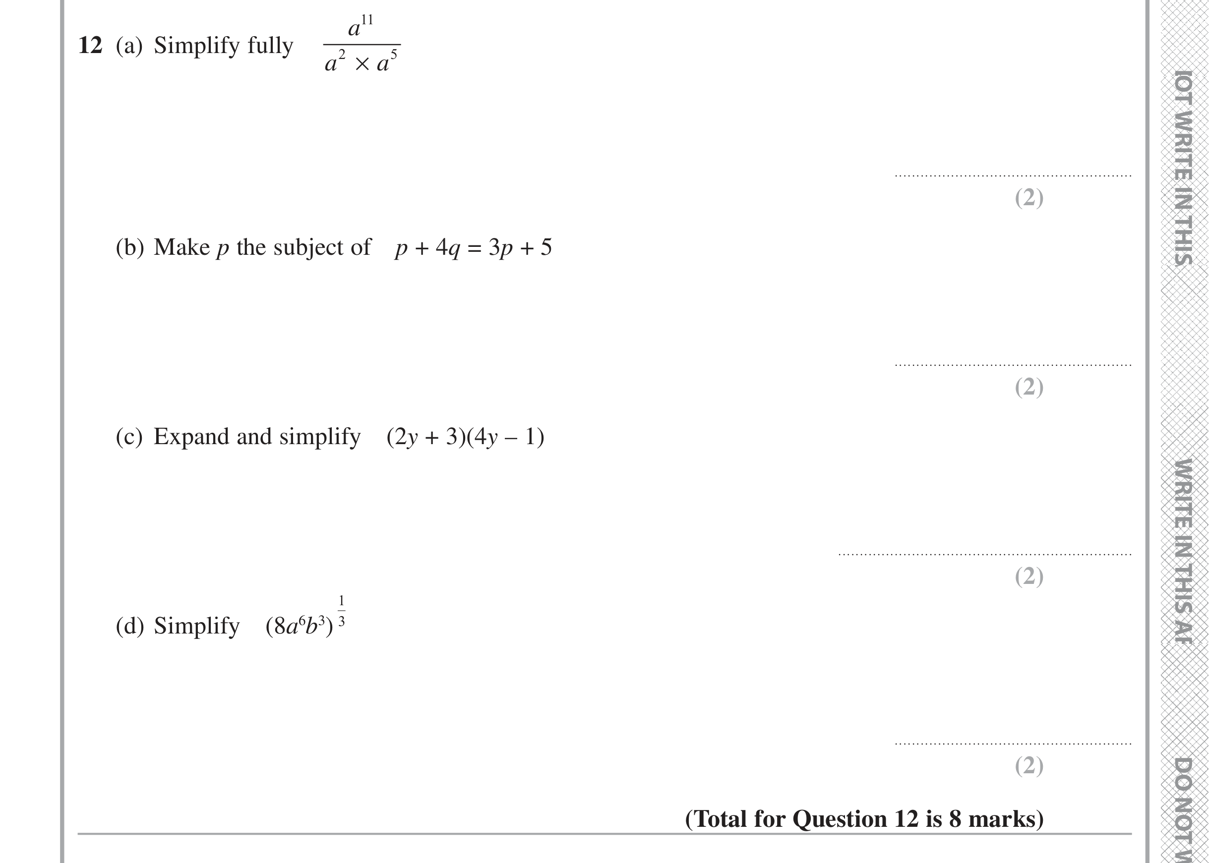 Question 12 — Indices and Surds — Edexcel iGCSE June 2016