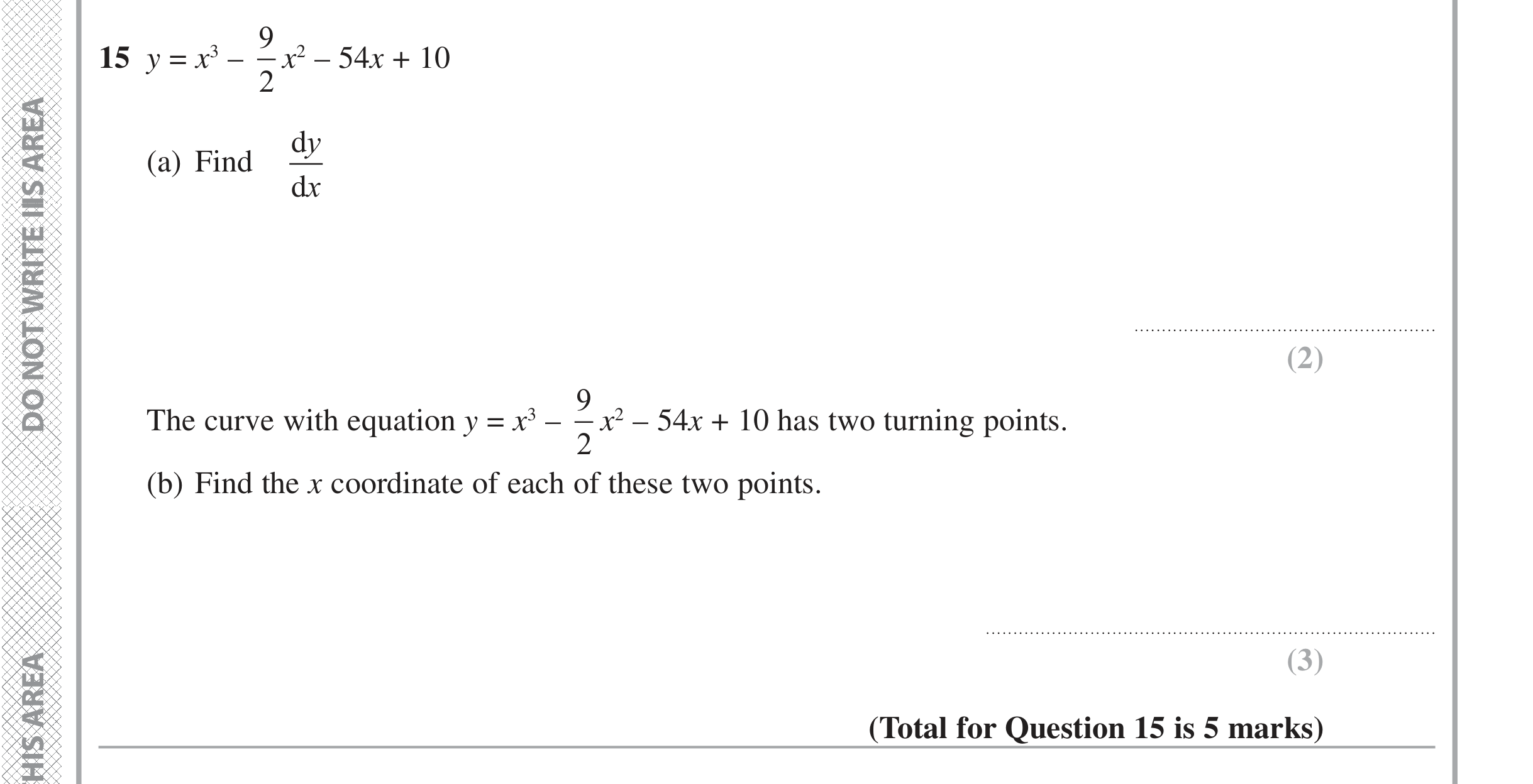 Question 15 — Quadratics — Edexcel iGCSE June 2016