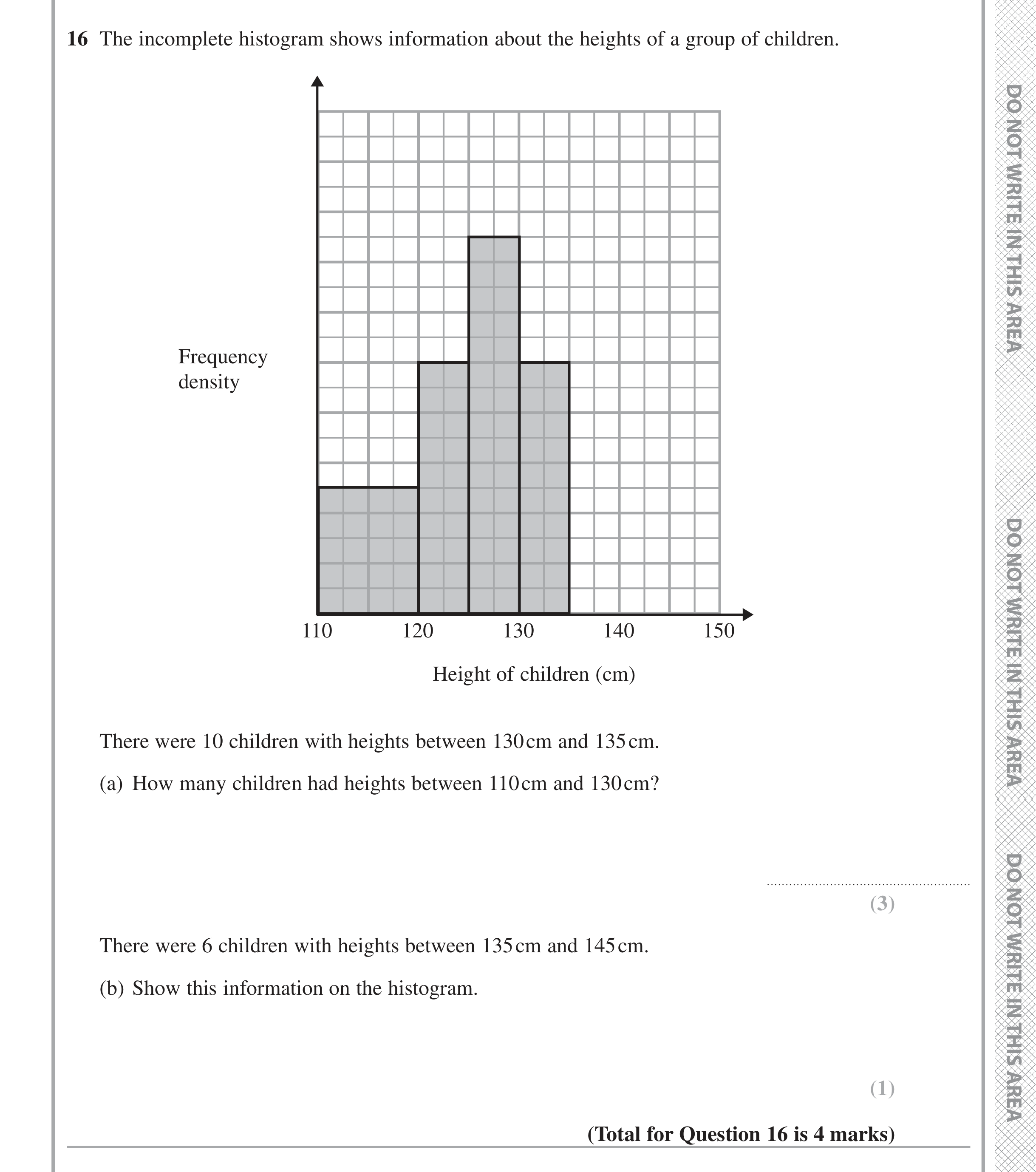 Question 16 — Histograms — Edexcel iGCSE June 2016