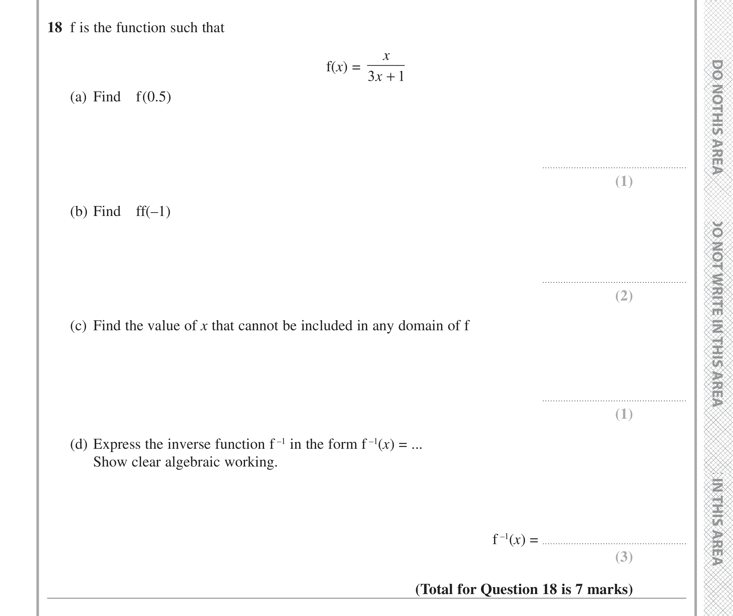 Question 18 — Functions — Edexcel iGCSE June 2016