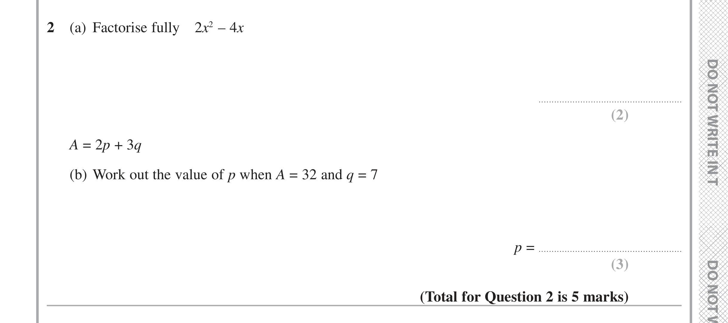 Question 2 — Quadratics — Edexcel iGCSE June 2016