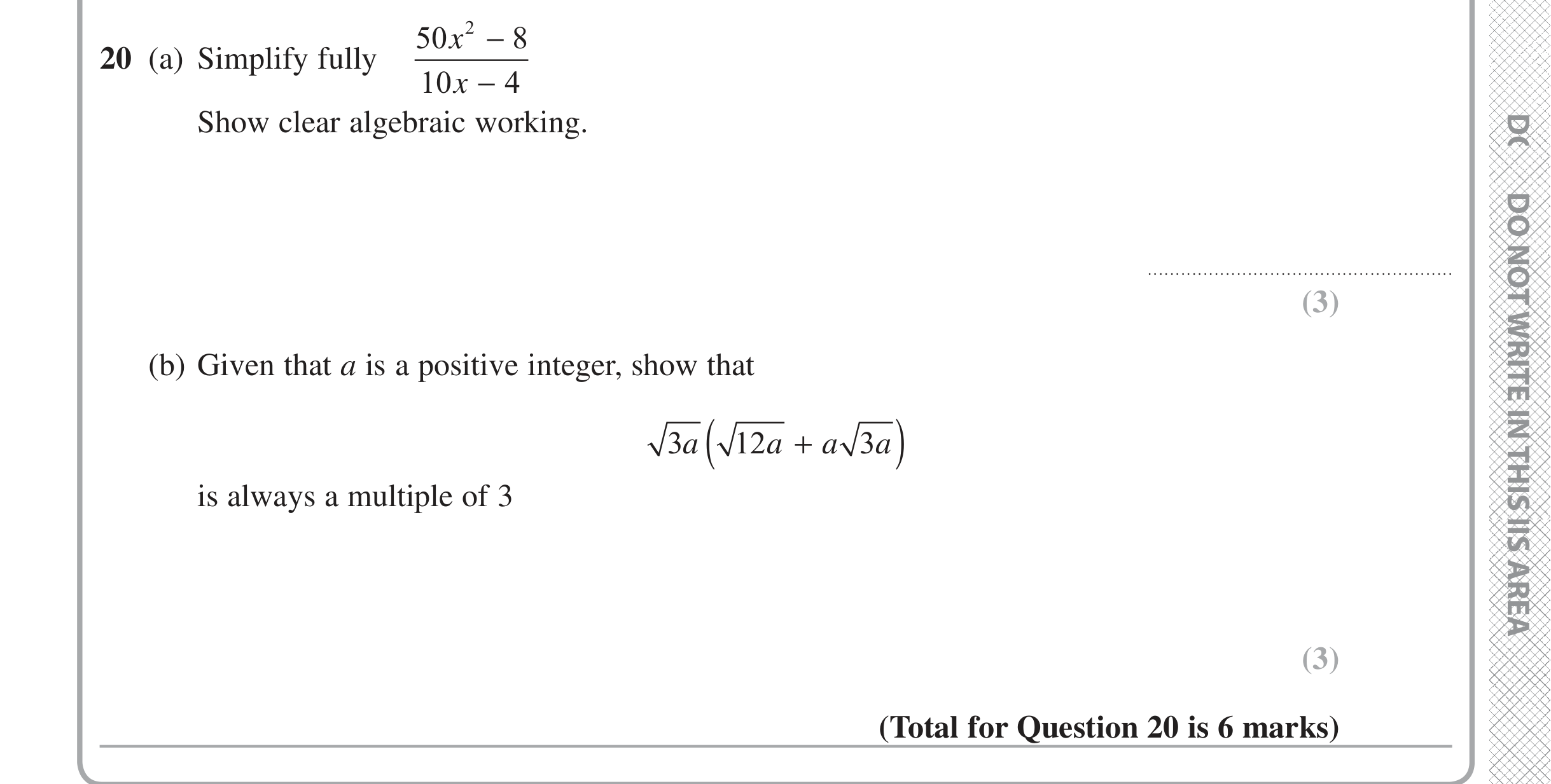 Question 20 — Indices and Surds — Edexcel iGCSE June 2016