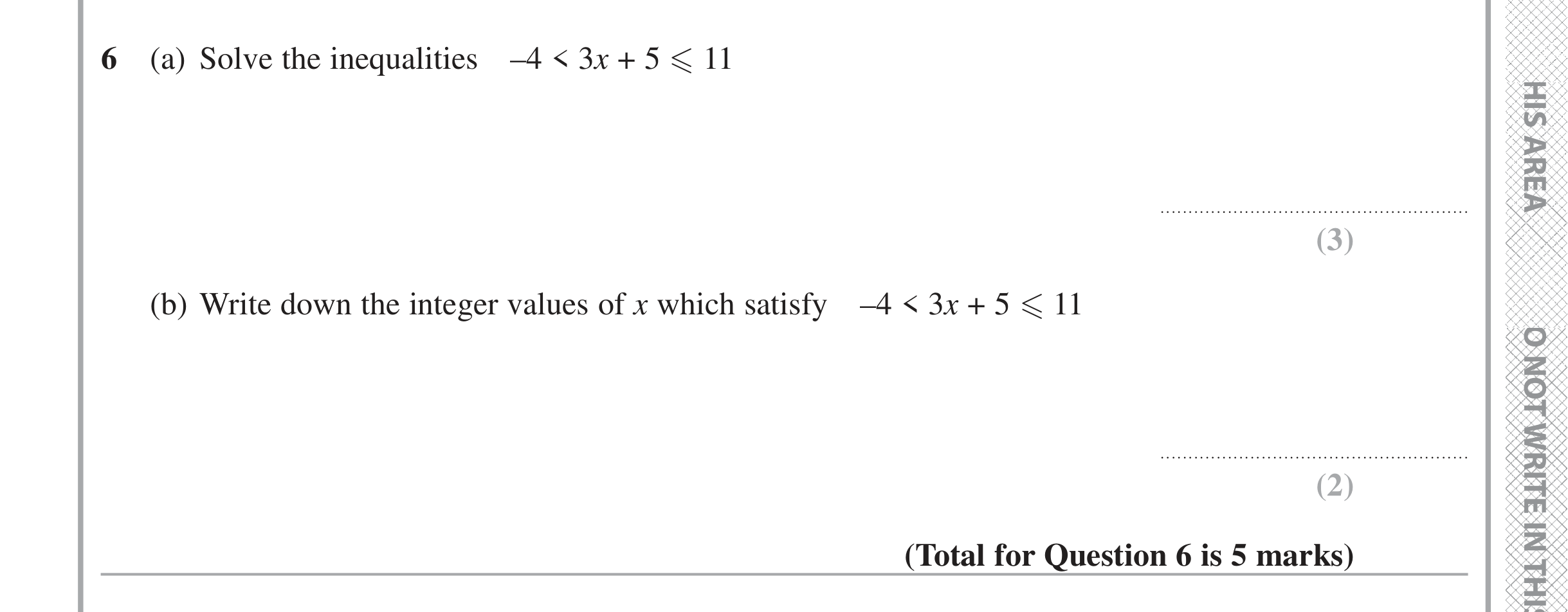 Question 6 — Inequalities — Edexcel iGCSE June 2016
