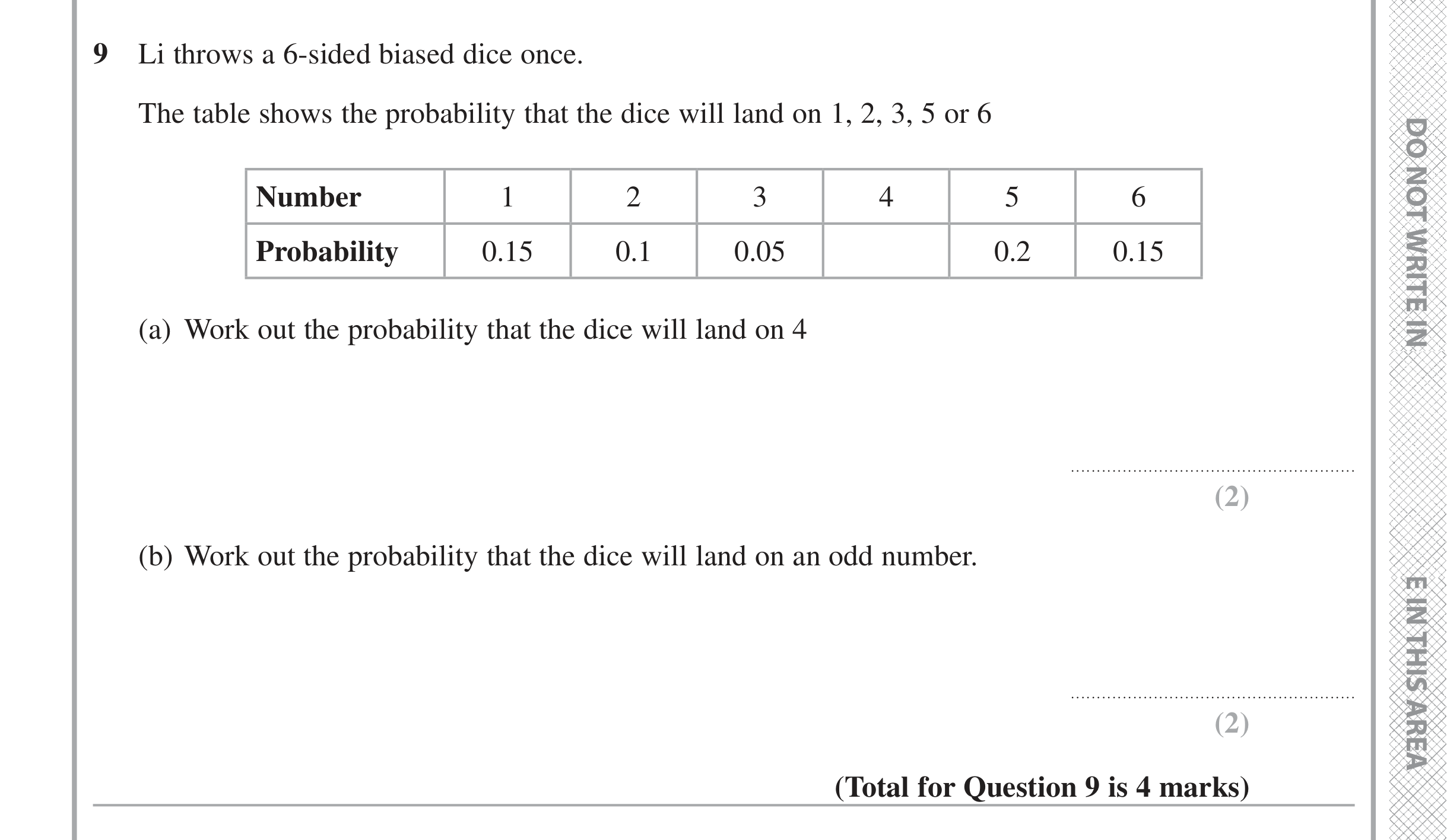 Question 9 — Probability — Edexcel iGCSE June 2016