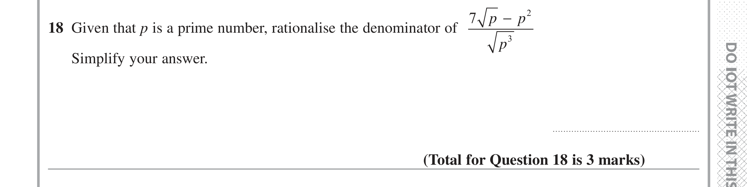 Question 18 — Indices and Surds — Edexcel iGCSE Jan 2017