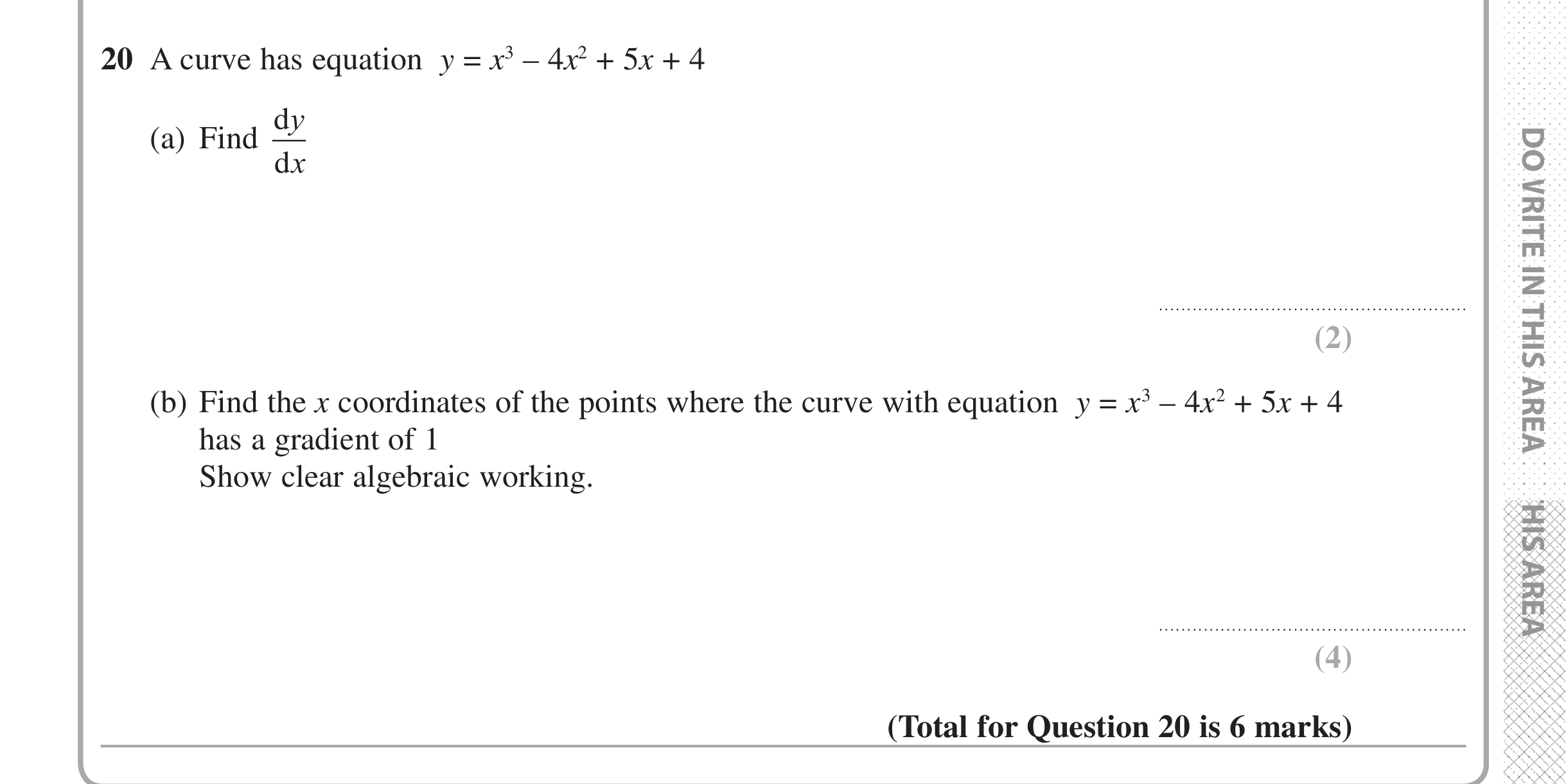 Question 20 — Differentiation — Edexcel iGCSE Jan 2017