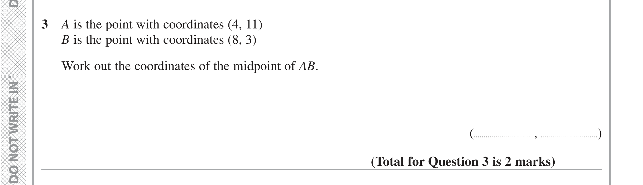 Question 3 — Coordinate Geometry — Edexcel iGCSE Jan 2017