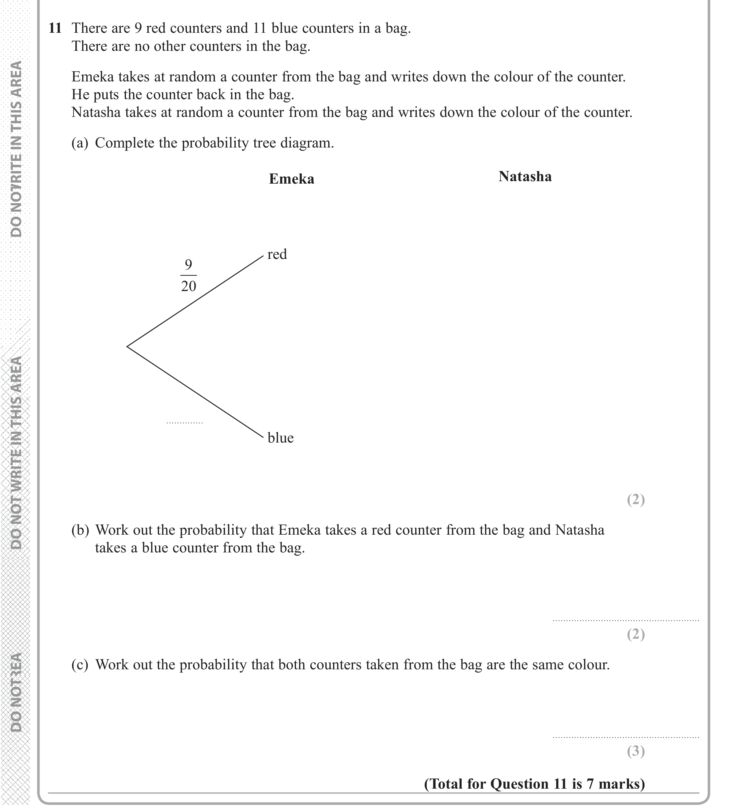 Question 11 — Probability — Edexcel iGCSE June 2017