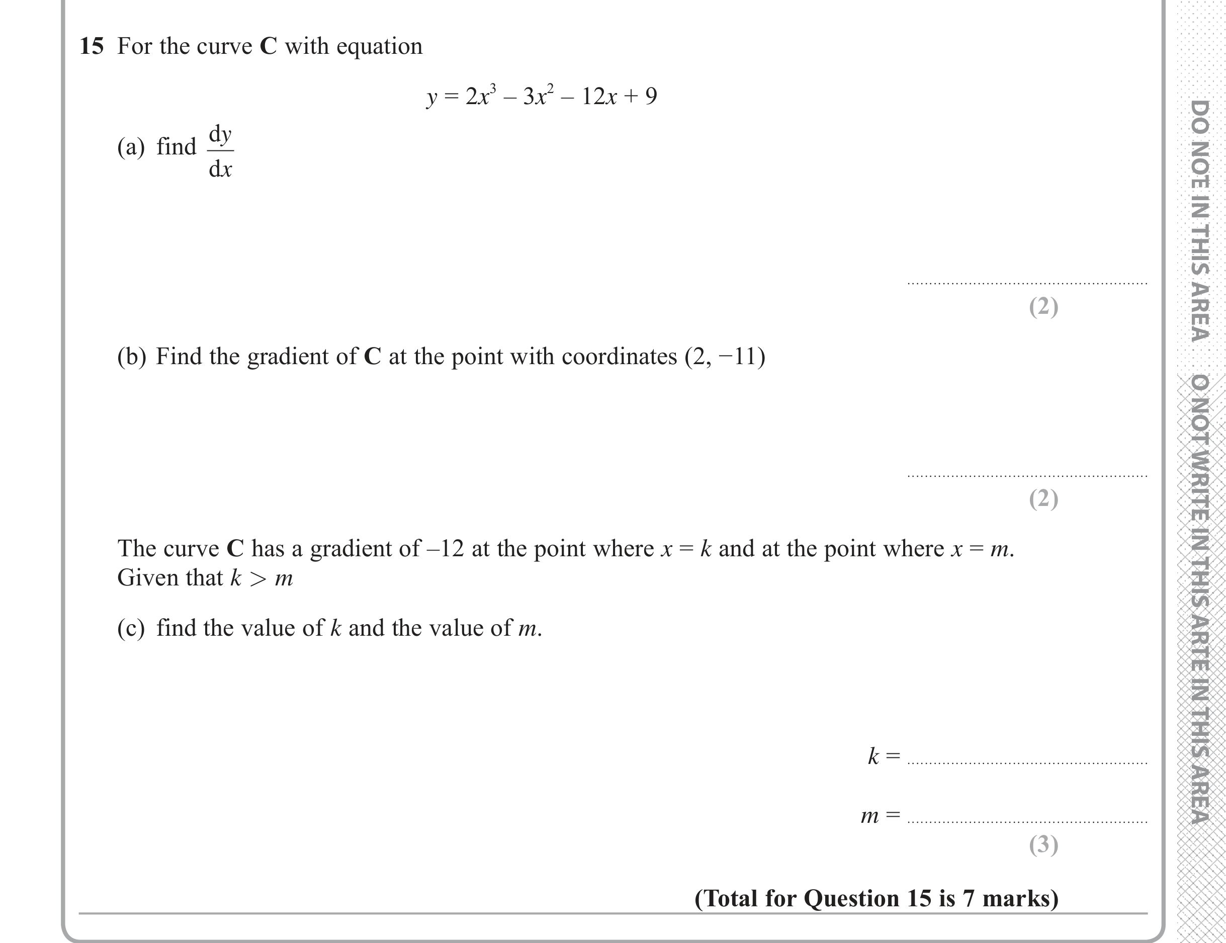 Question 15 — Coordinate Geometry — Edexcel iGCSE June 2017