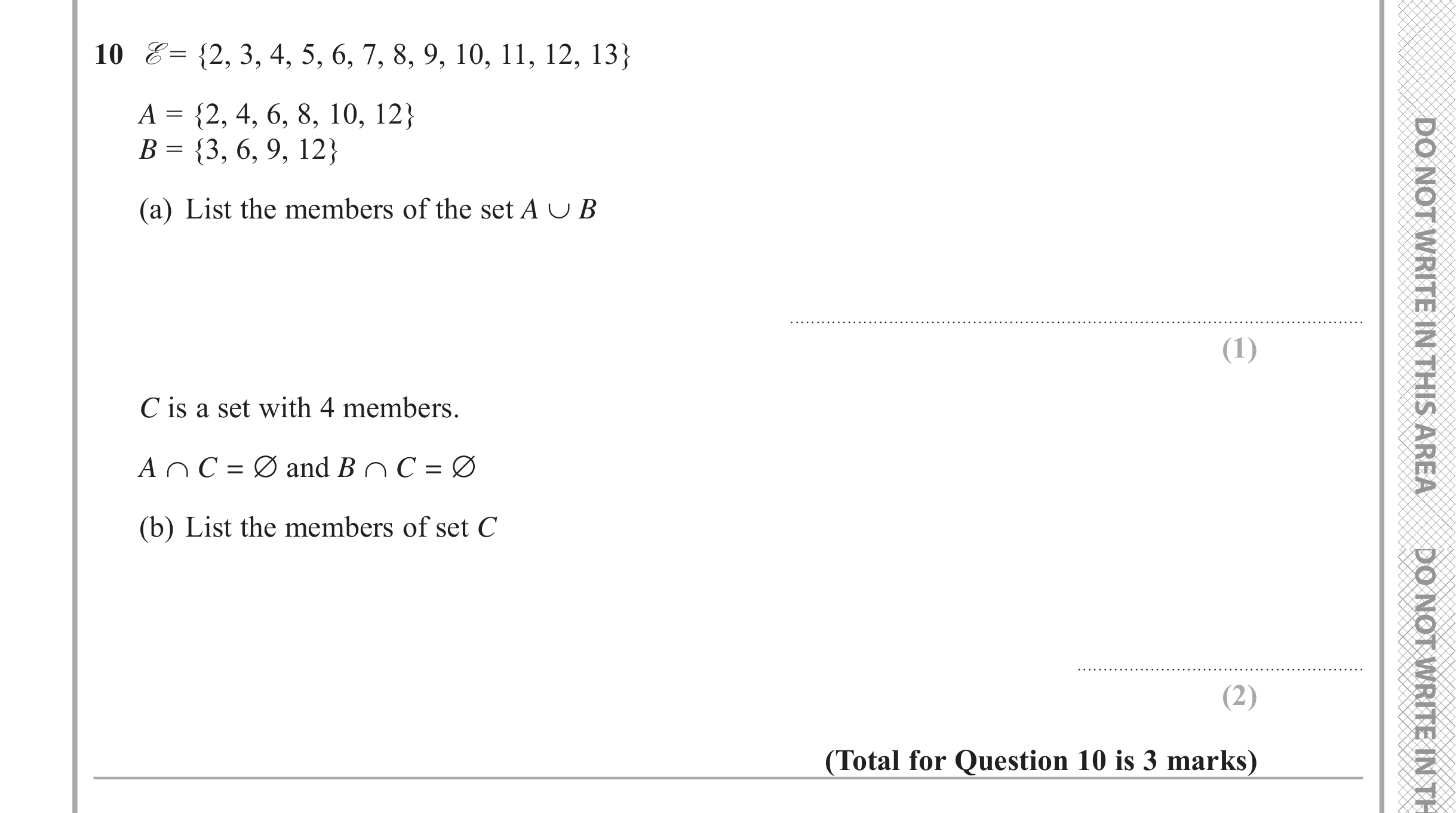 Question 10 — Venn Diagram — Edexcel iGCSE Jan 2018
