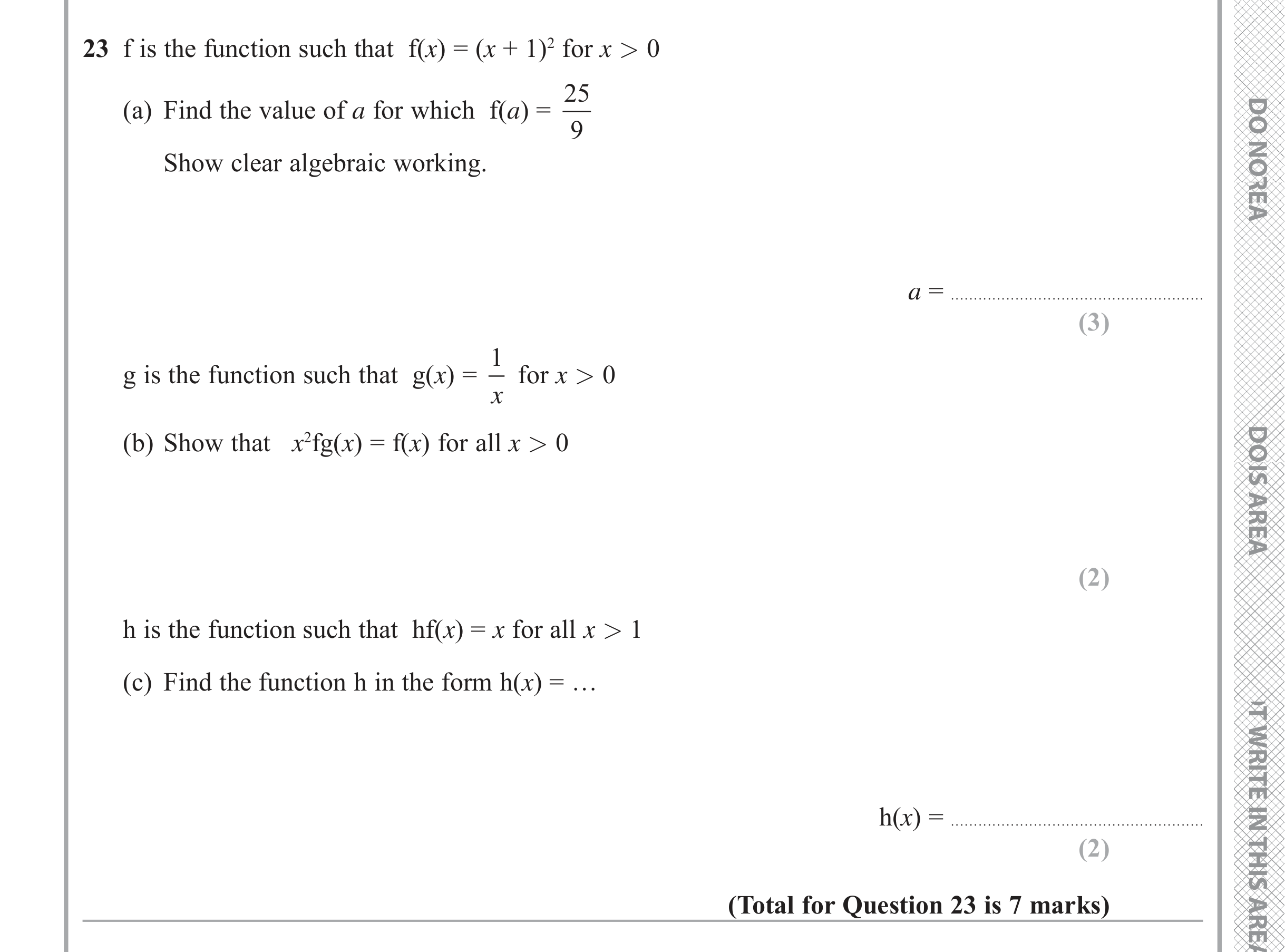Question 23 — Functions — Edexcel iGCSE Jan 2018