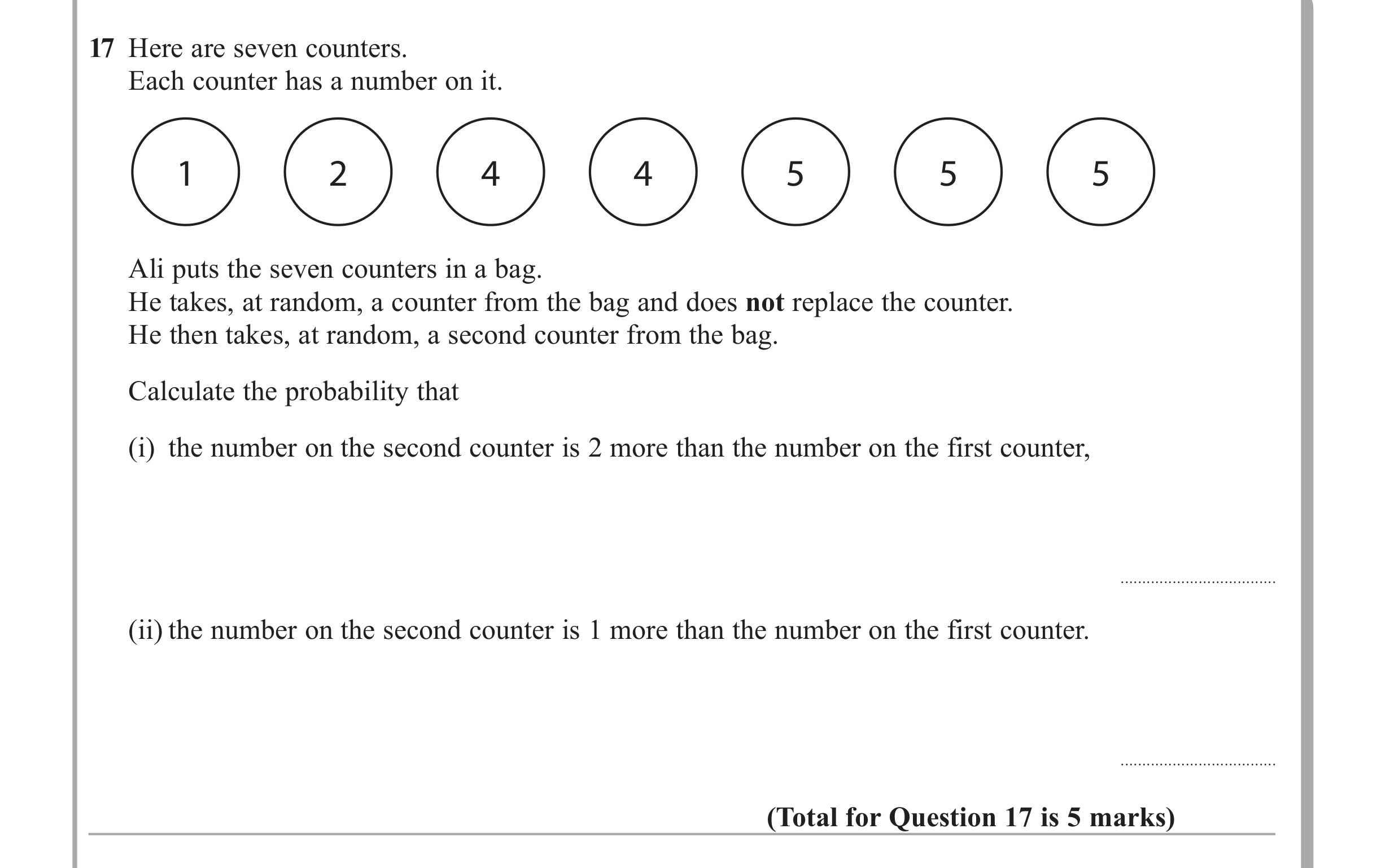 Question 17 — Probability — Edexcel iGCSE June 2011