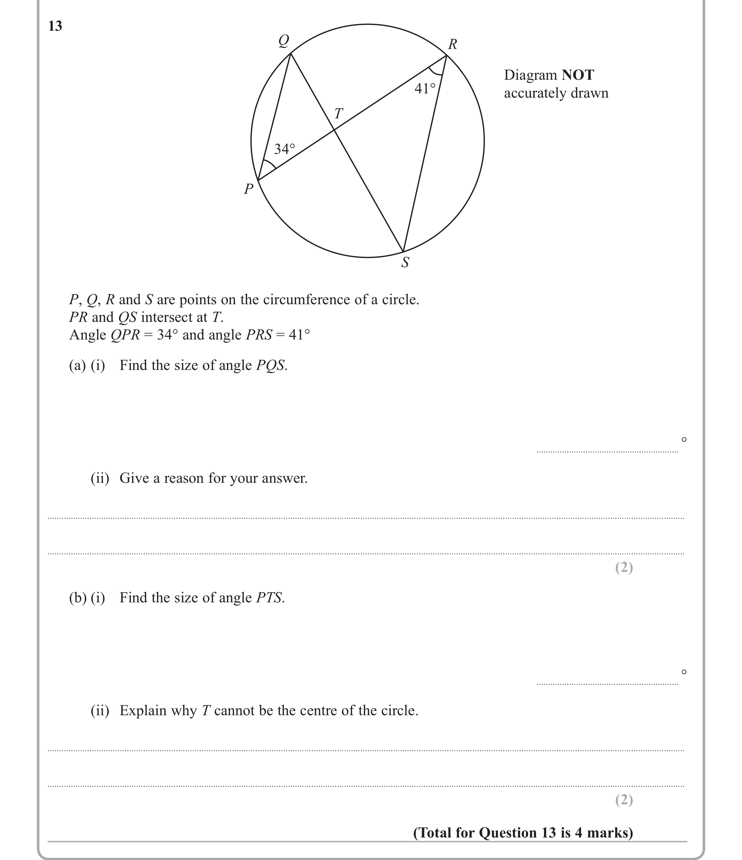 Question 13 — Circles — Edexcel iGCSE Jan 2012