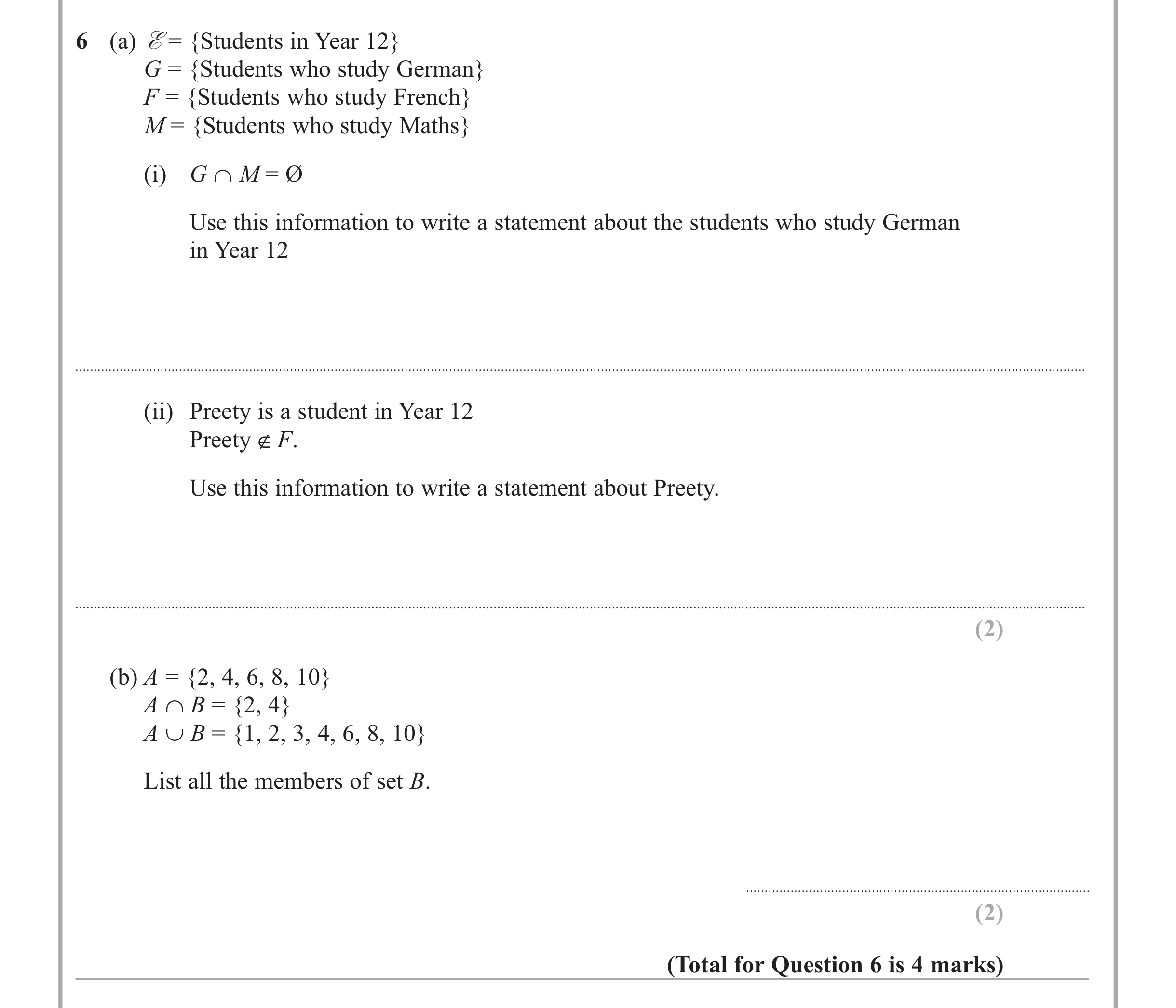 Question 6 — Venn Diagram — Edexcel iGCSE Jan 2012