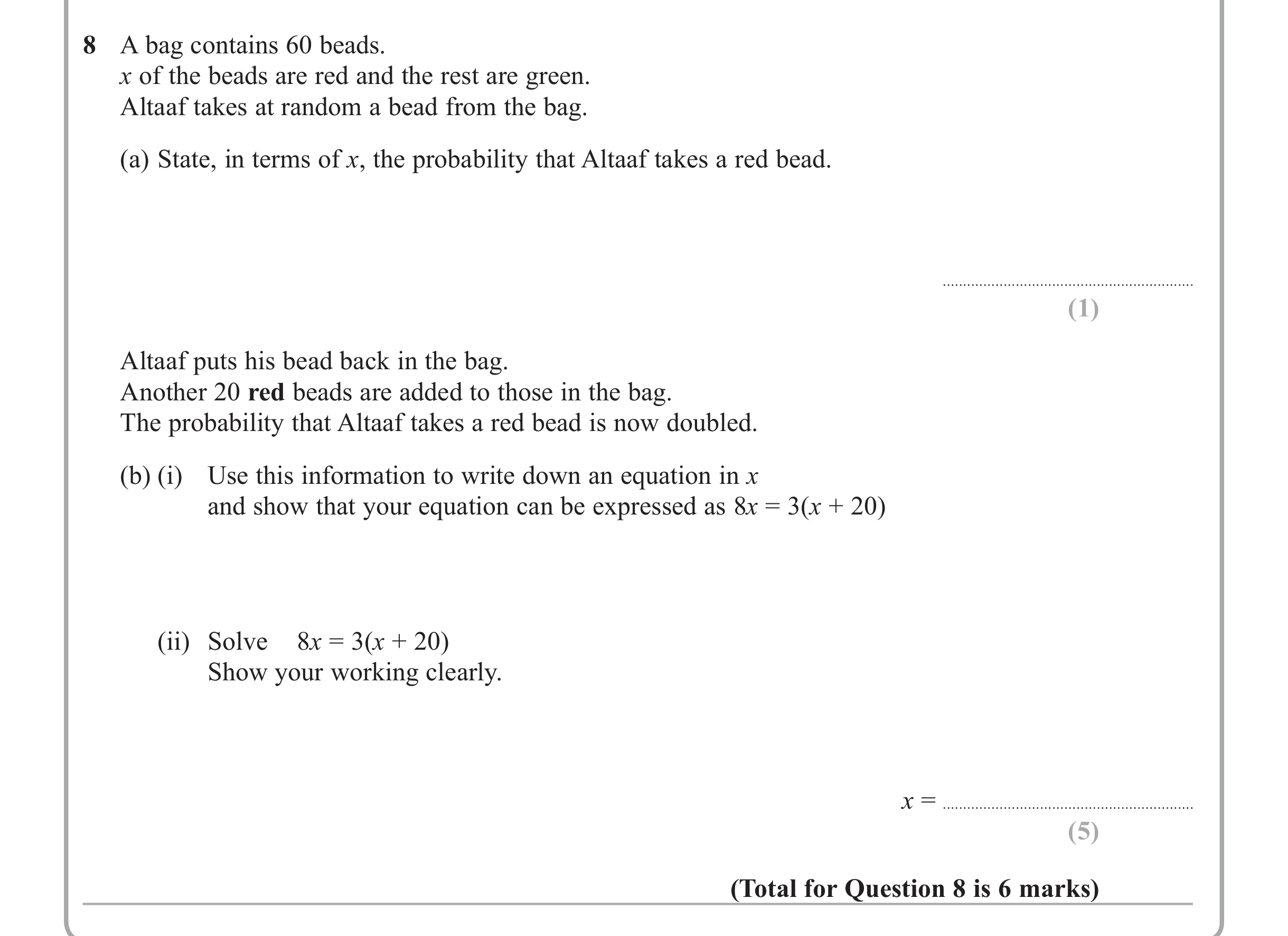 Question 8 — Probability — Edexcel iGCSE Jan 2012