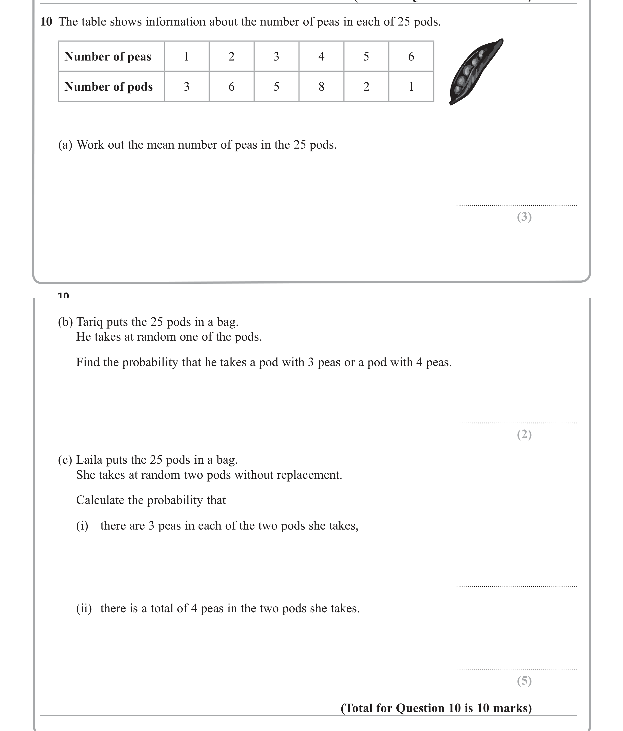 Question 10 — Probability — Edexcel iGCSE June 2012