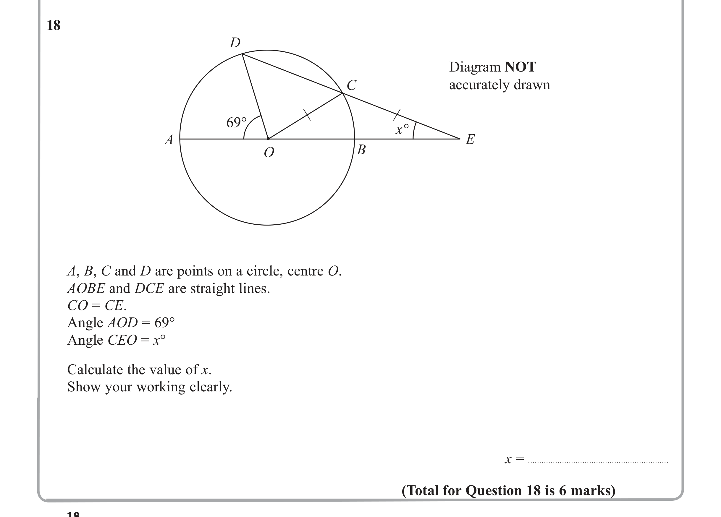 Question 18 — Circles — Edexcel iGCSE June 2012