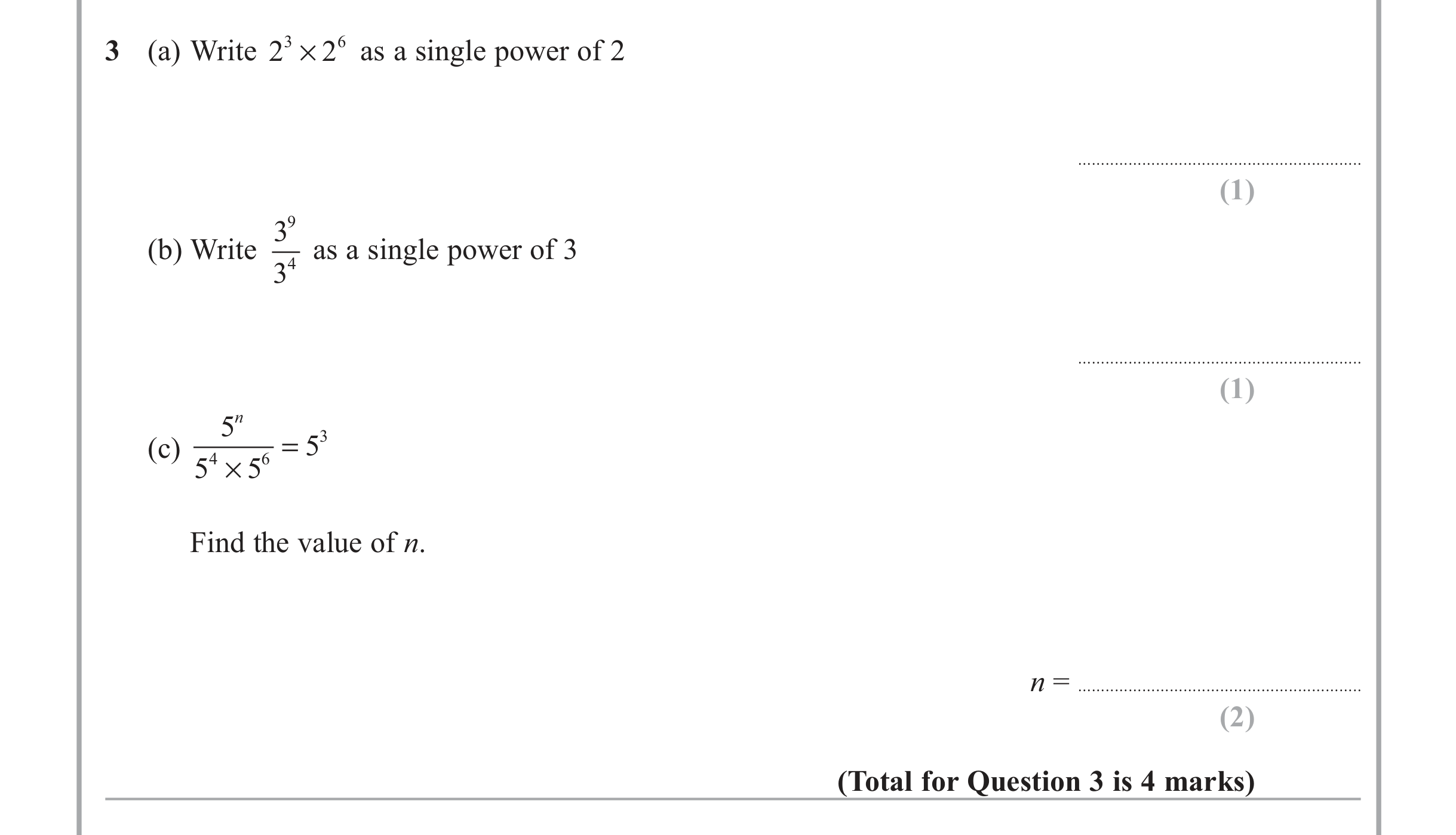 Question 3 — Indices and Surds — Edexcel iGCSE June 2012