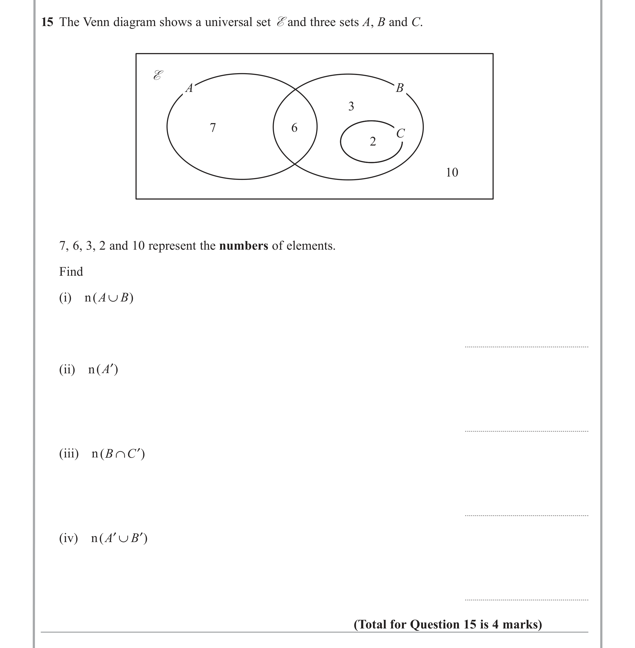 Question 15 — Venn Diagram — Edexcel iGCSE Jan 2013